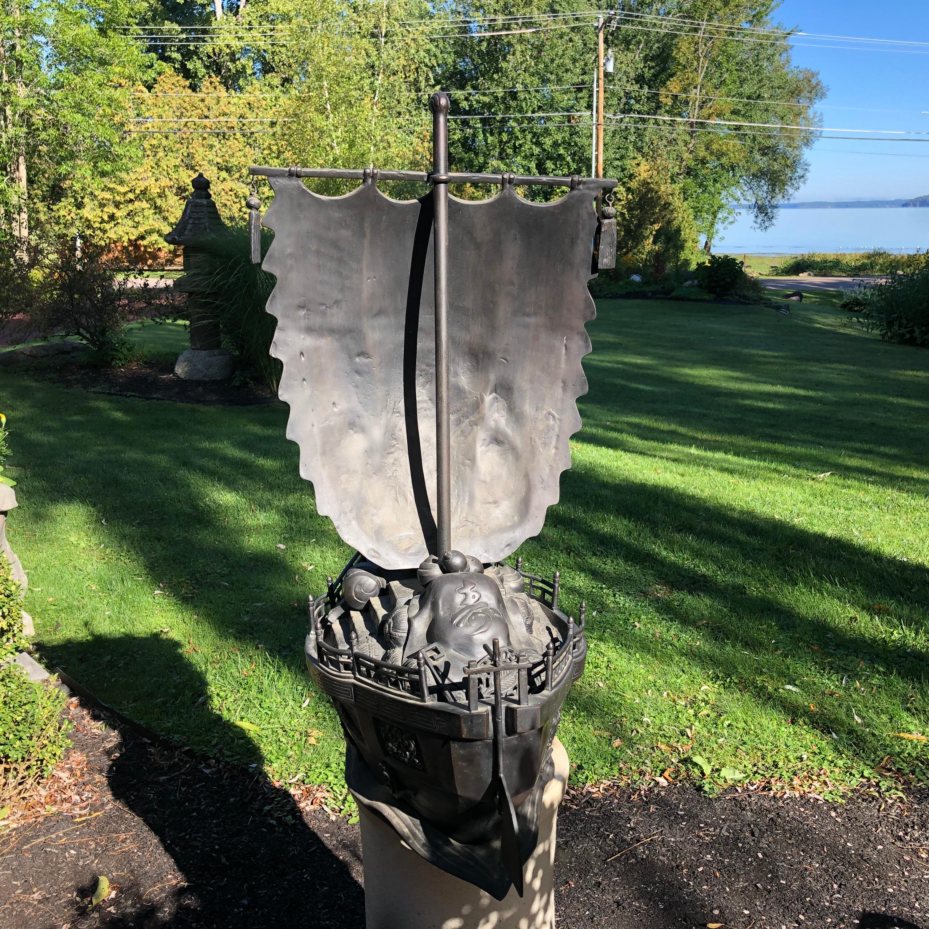 Bateau au trésor japonais en bronze ancien 