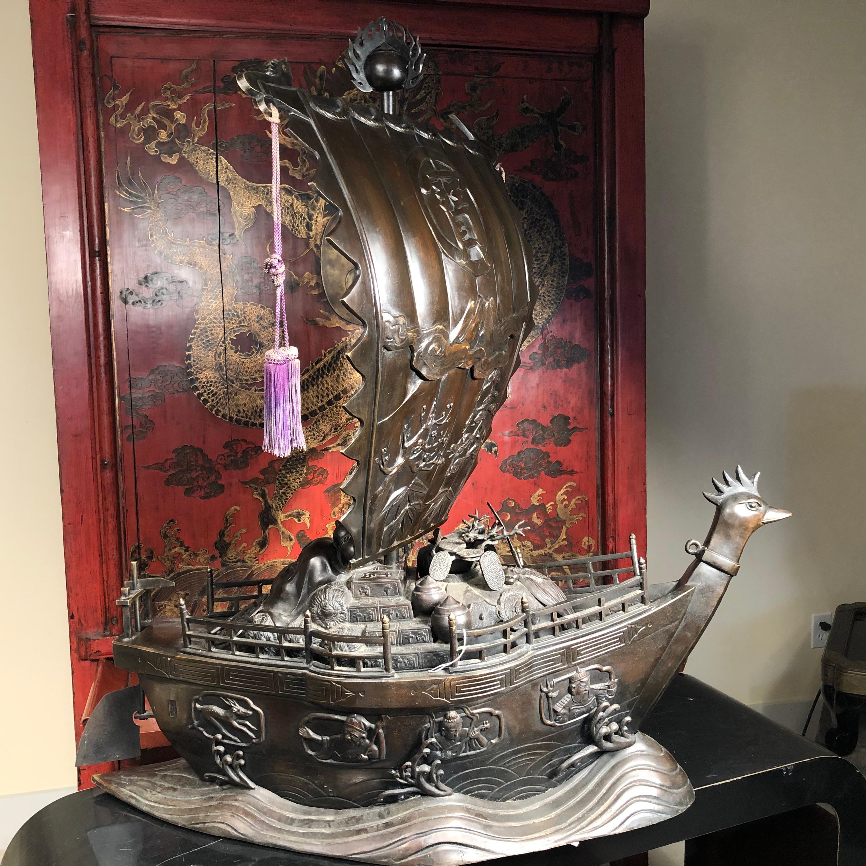 Japanisches, riesiges, antikes Bronze-Schiffs-Meisterwerk „Treasure Fortune“  im Angebot 4