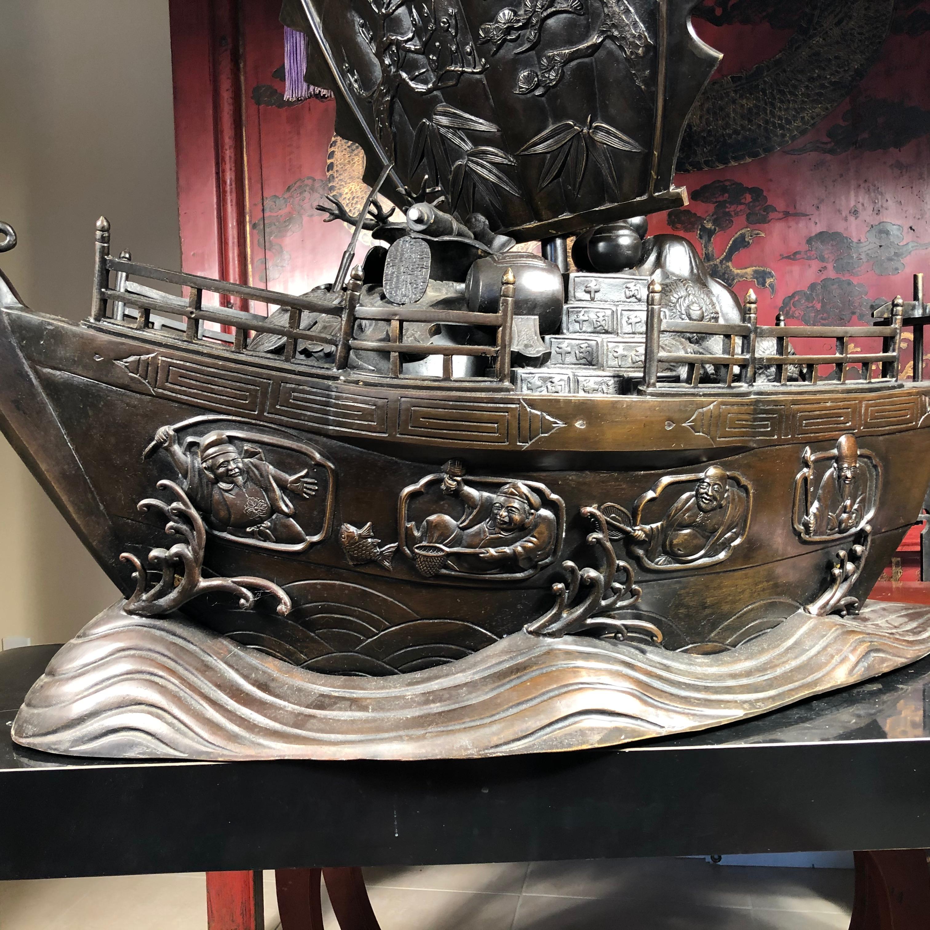 Japanisches, riesiges, antikes Bronze-Schiffs-Meisterwerk „Treasure Fortune“  im Angebot 5