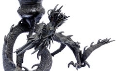 Japanese Antique Bronze Usubata Ikebana Vase with Dragons, Meiji Period