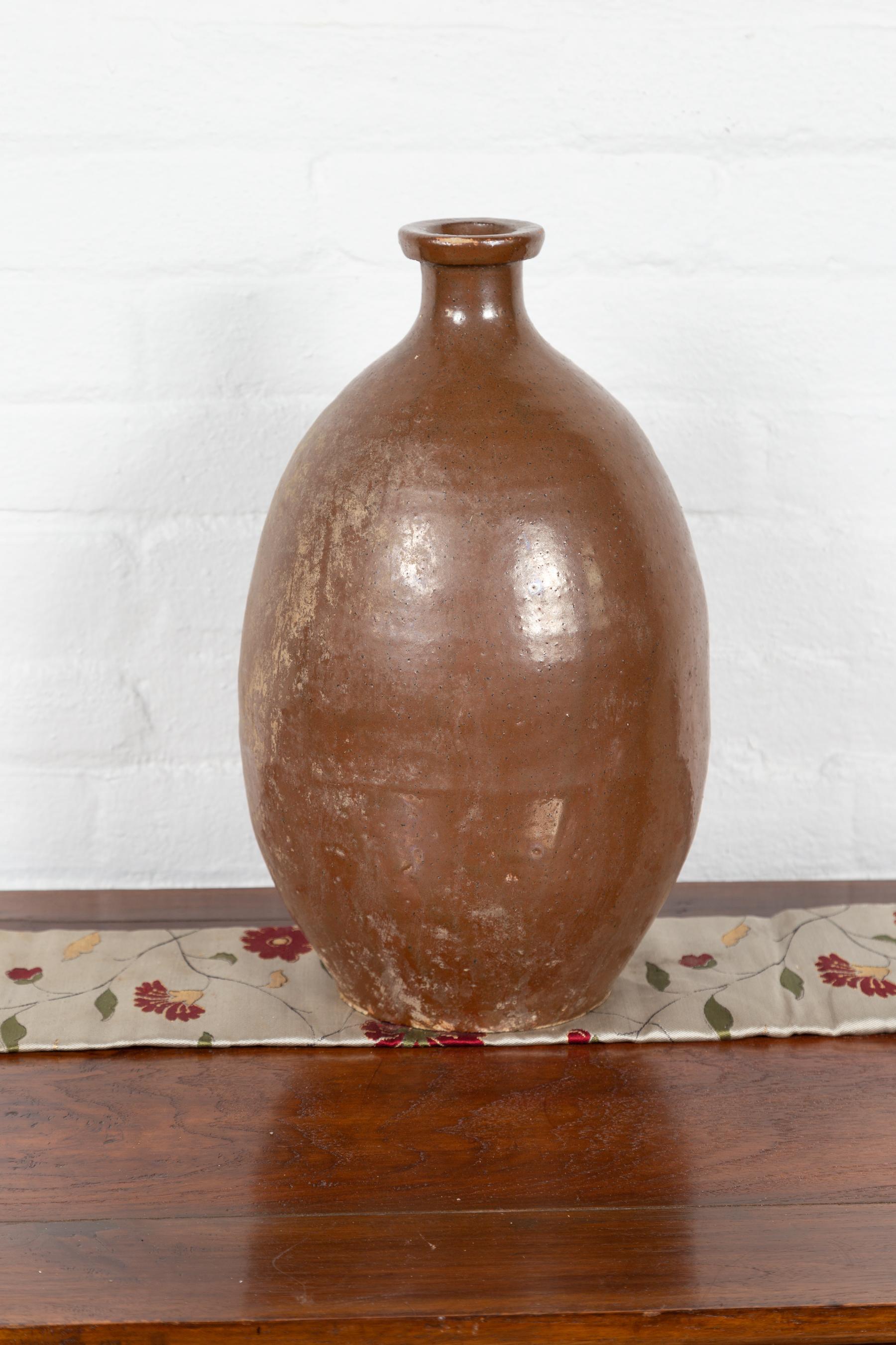 Japanese Antique Brown Tamba Tachikui Ware Sake Jug from the Early 20th Century 7