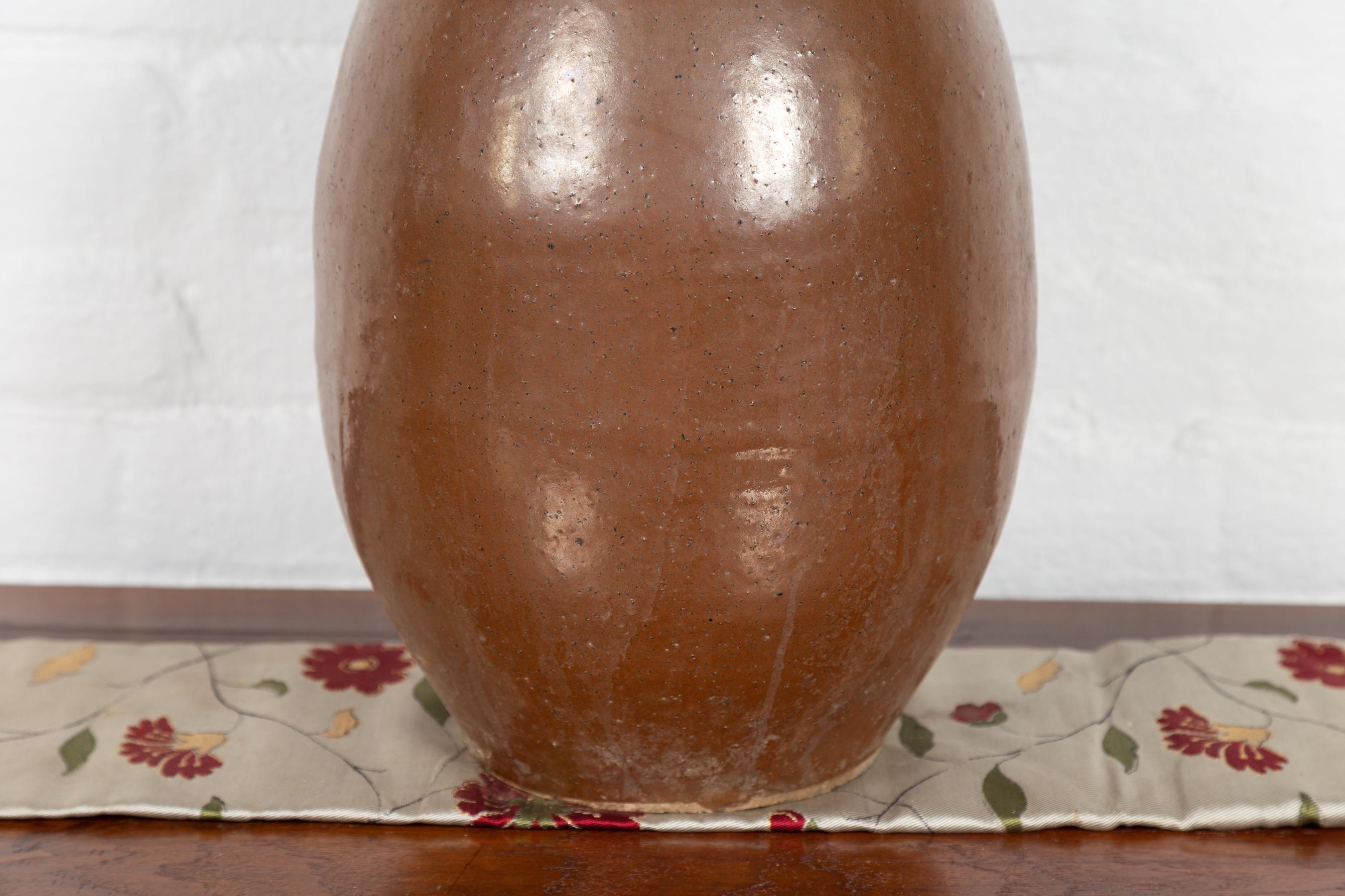Japanese Antique Brown Tamba Tachikui Ware Sake Jug from the Early 20th Century 8