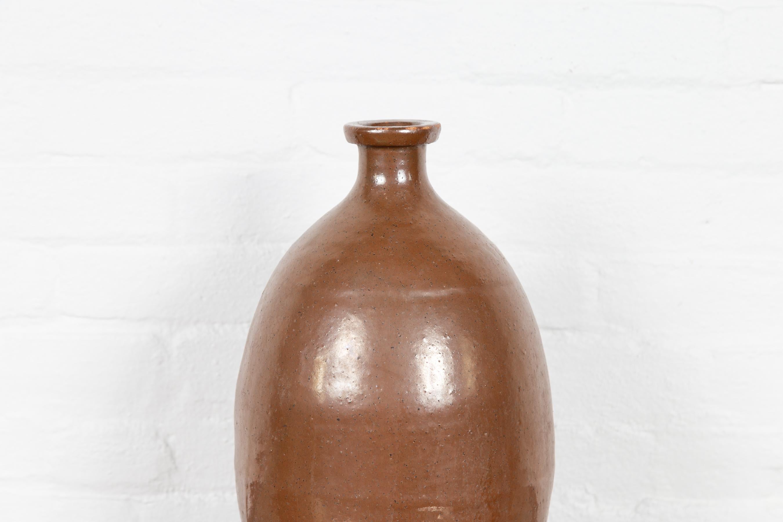 Japanese Antique Brown Tamba Tachikui Ware Sake Jug from the Early 20th Century 9