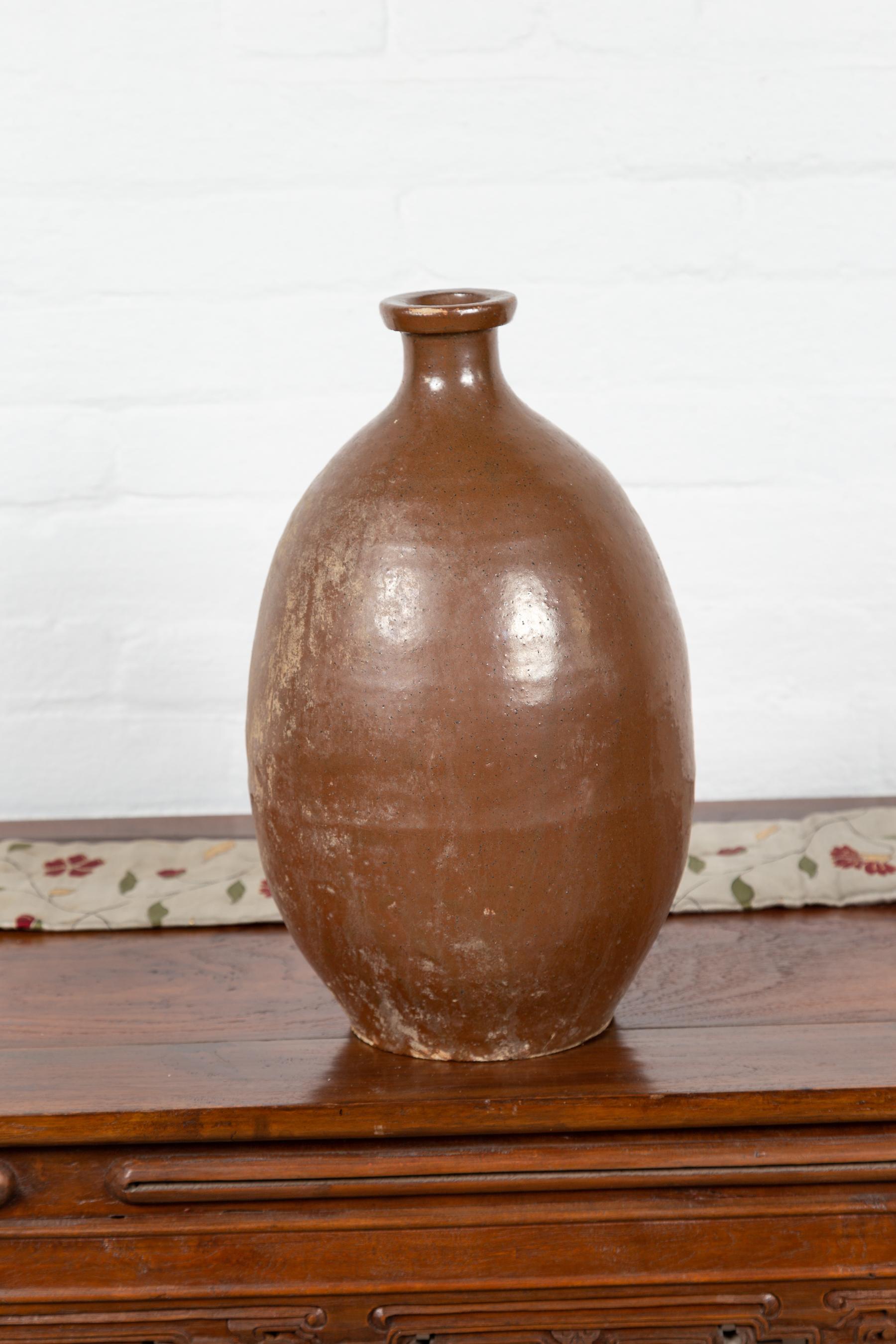 Japanese Antique Brown Tamba Tachikui Ware Sake Jug from the Early 20th Century 2