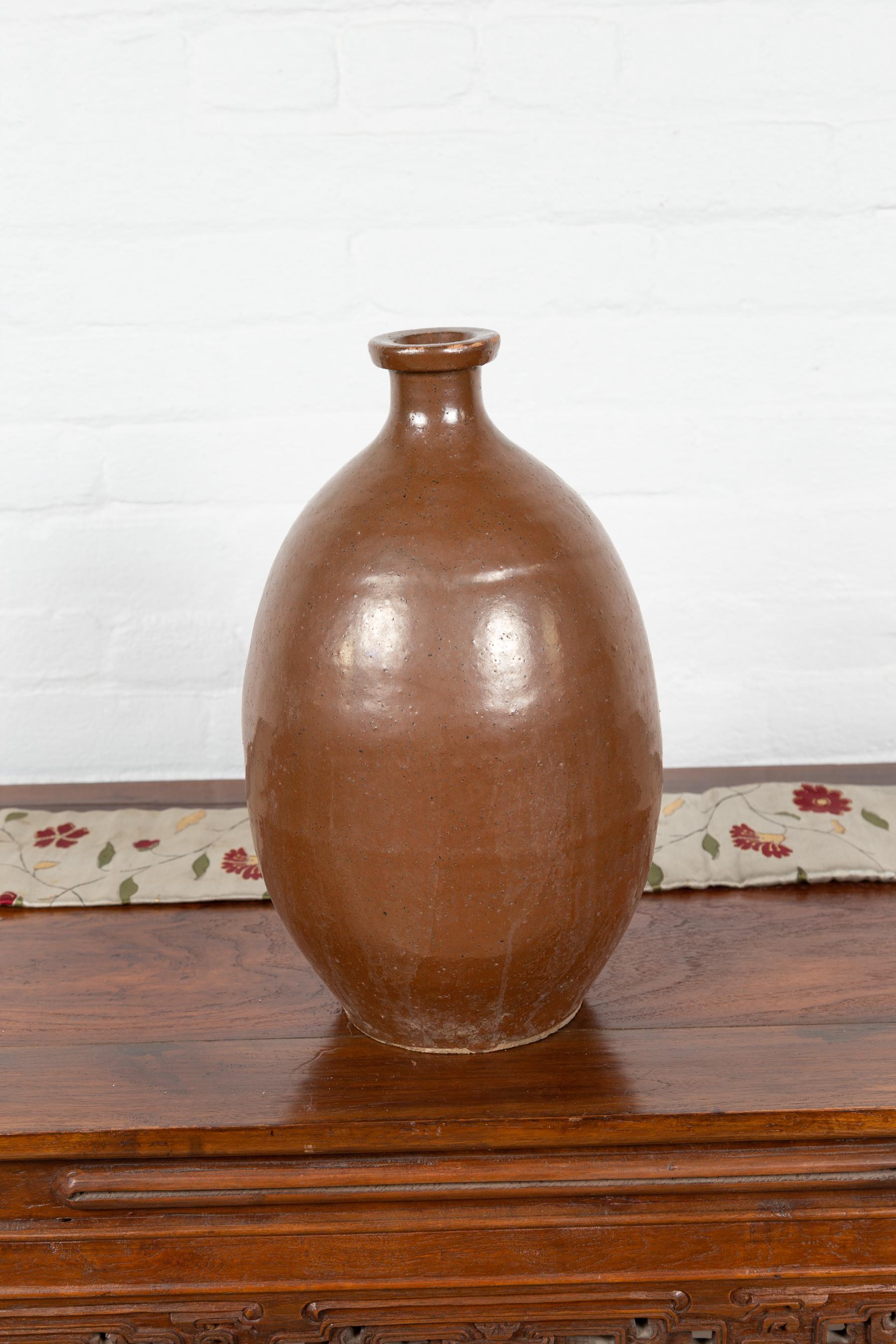 Japanese Antique Brown Tamba Tachikui Ware Sake Jug from the Early 20th Century 3