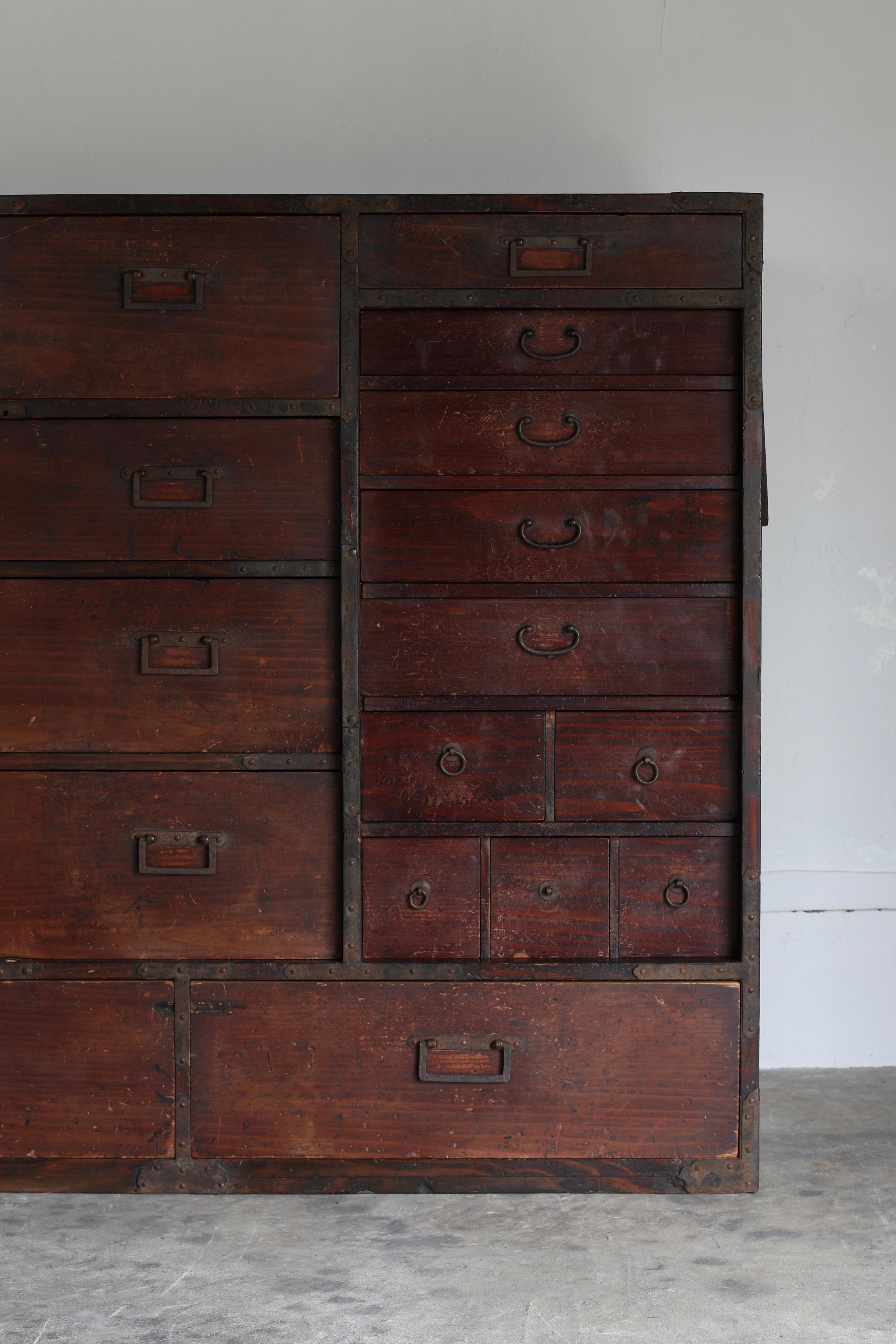 19th Century Japanese Antique Cabinet / Cho-ba tansu / Storage WabiSabi