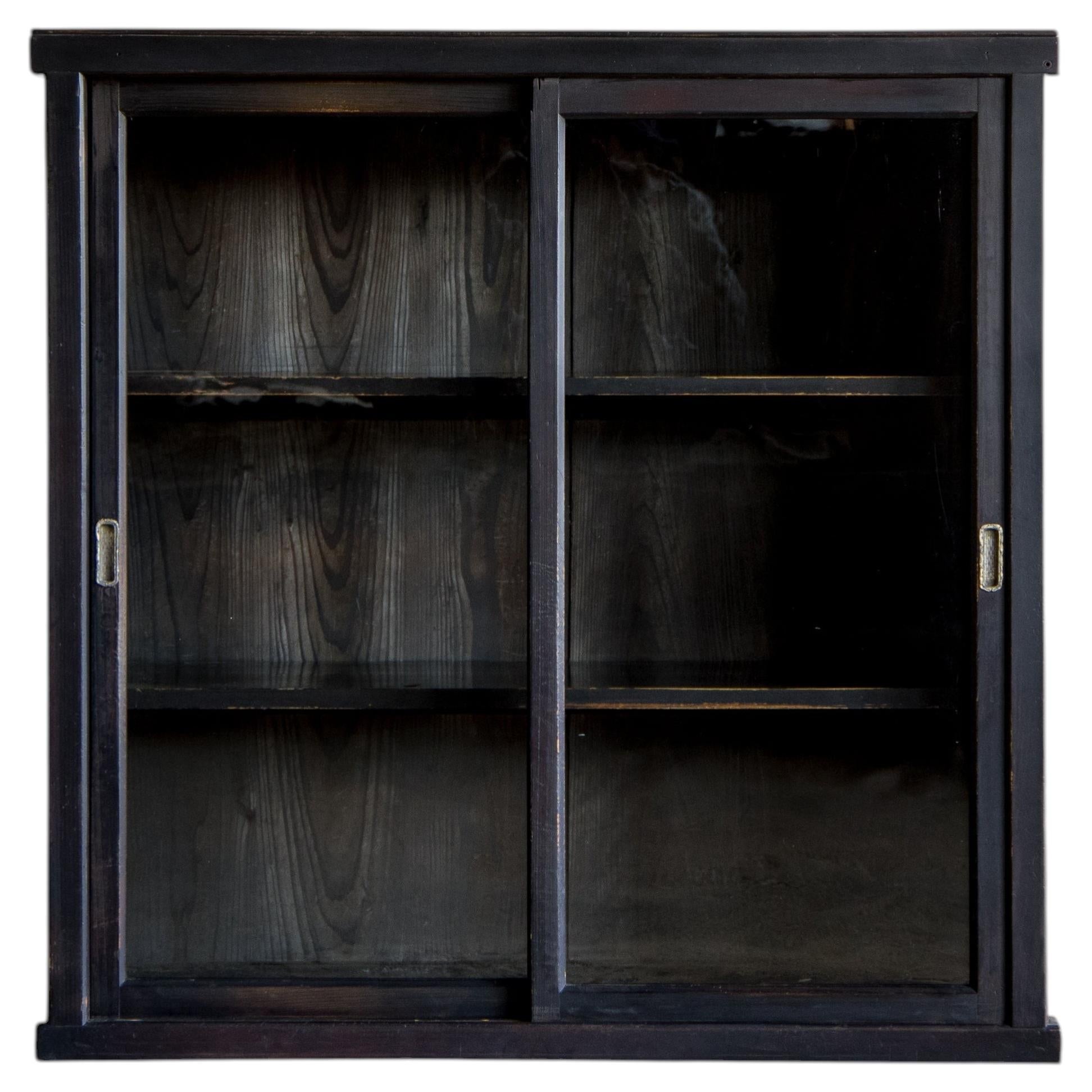 Japanese Antique Cabinet with Wavy Glass Doors, Taisho Era “1912–1926”