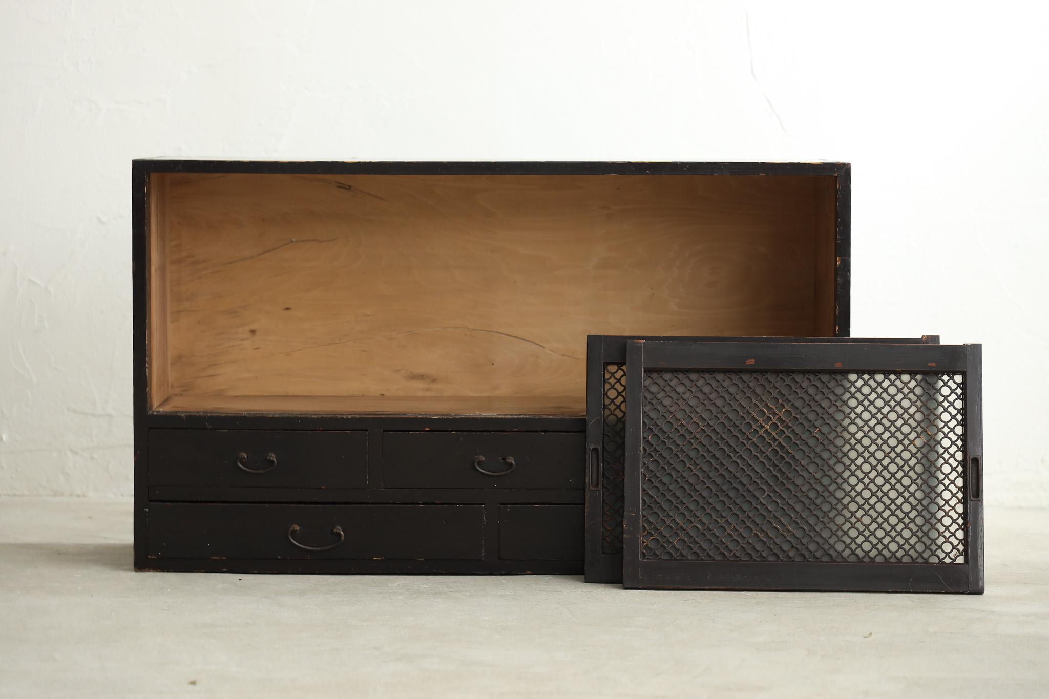 Armario antiguo japonés con puertas de celosía de madera, Wabi Sabi, Japandi en venta 3