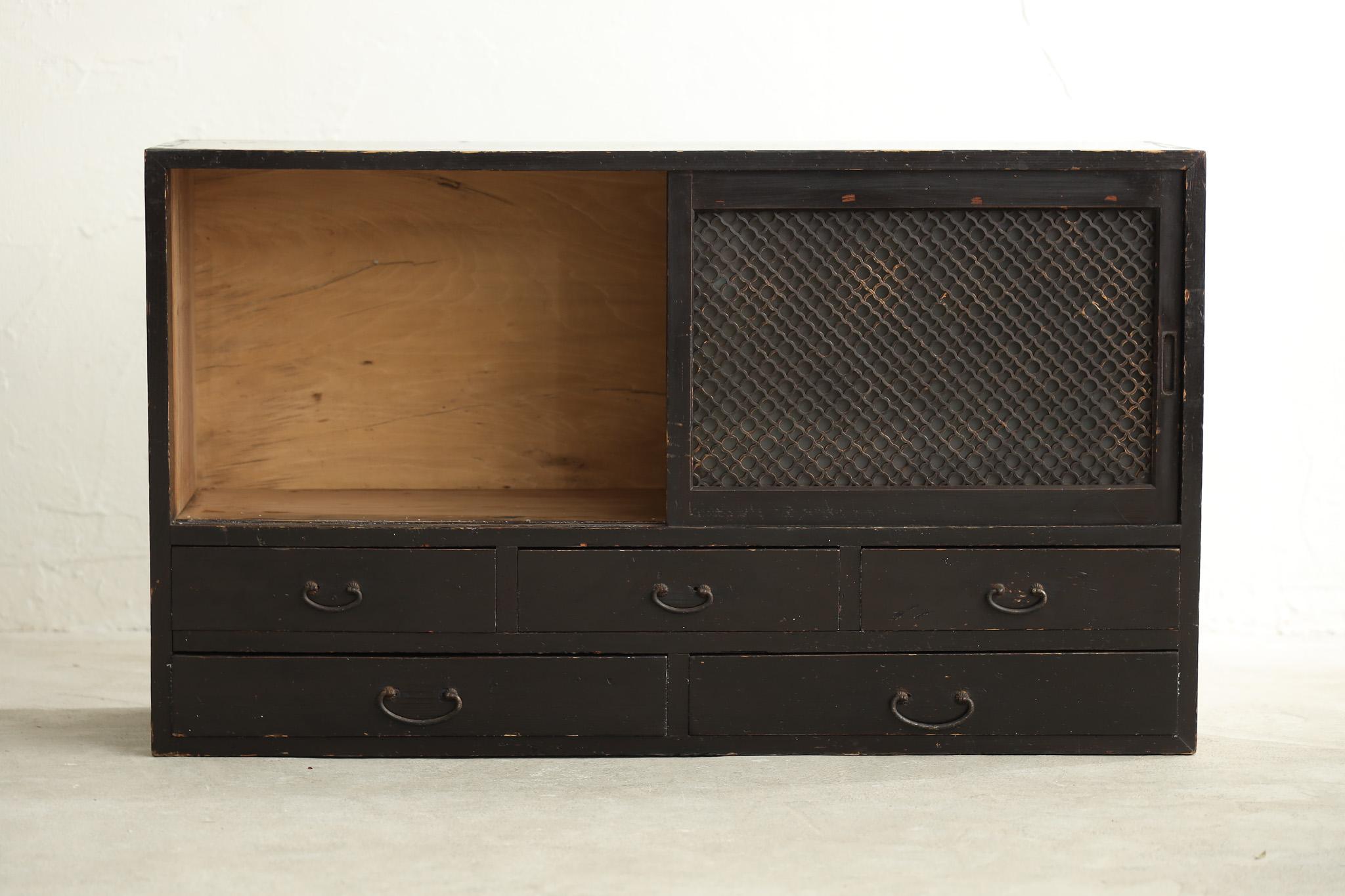 Armario antiguo japonés con puertas de celosía de madera, Wabi Sabi, Japandi Madera en venta
