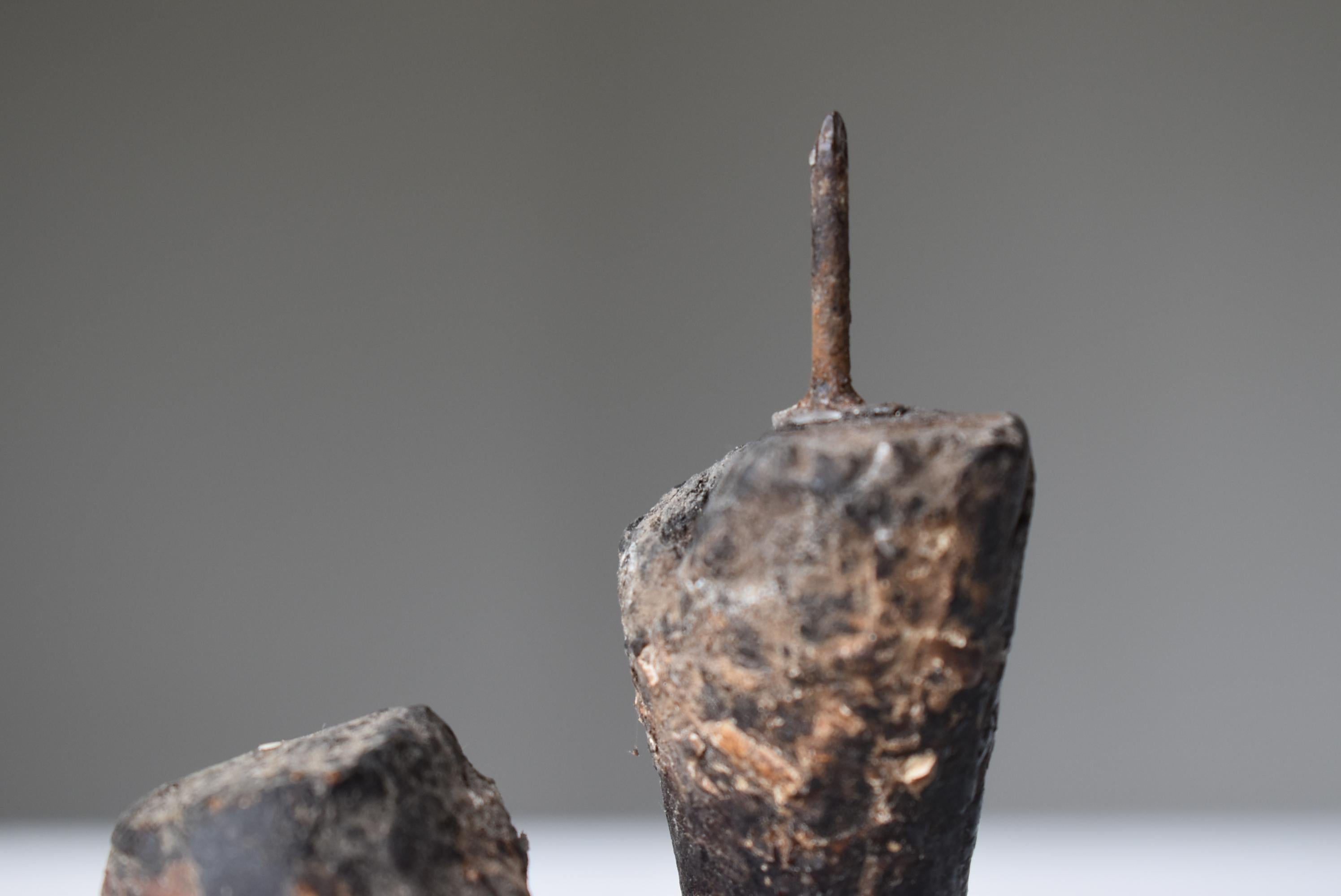 Japanese Antique Candle Stick 1800s-1860s/Mingei Wabi-Sabi Object Figurine In Good Condition In Sammu-shi, Chiba