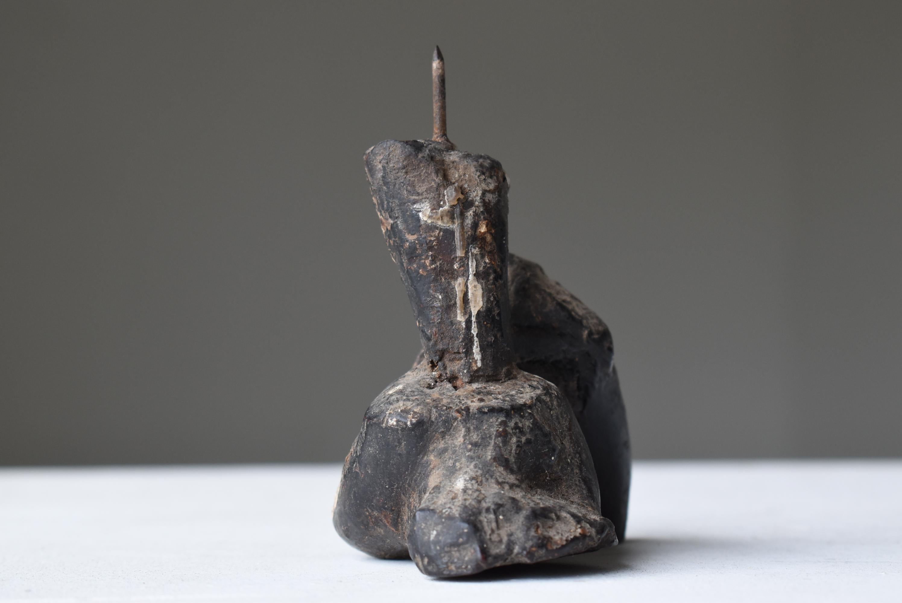 Cedar Japanese Antique Candle Stick 1800s-1860s/Mingei Wabi-Sabi Object Figurine