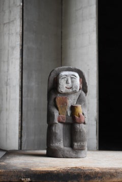 Japanese Antique Carved Stone Folk Deity "Tanokami" 1800s-1860s / Wabisabi