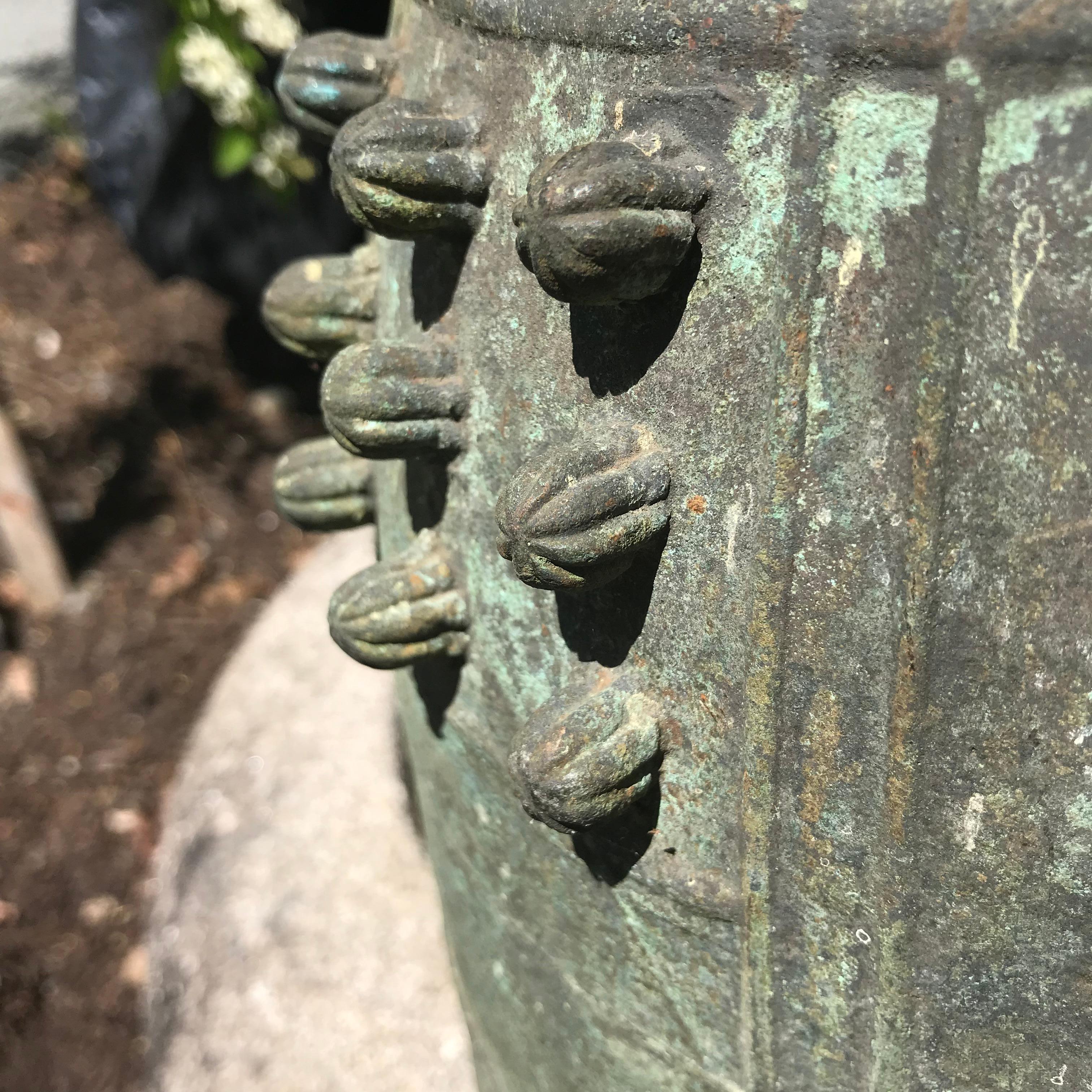 Japanese Antique Cast Bronze Temple Bell with Original Chain and Limb Piece In Good Condition In South Burlington, VT