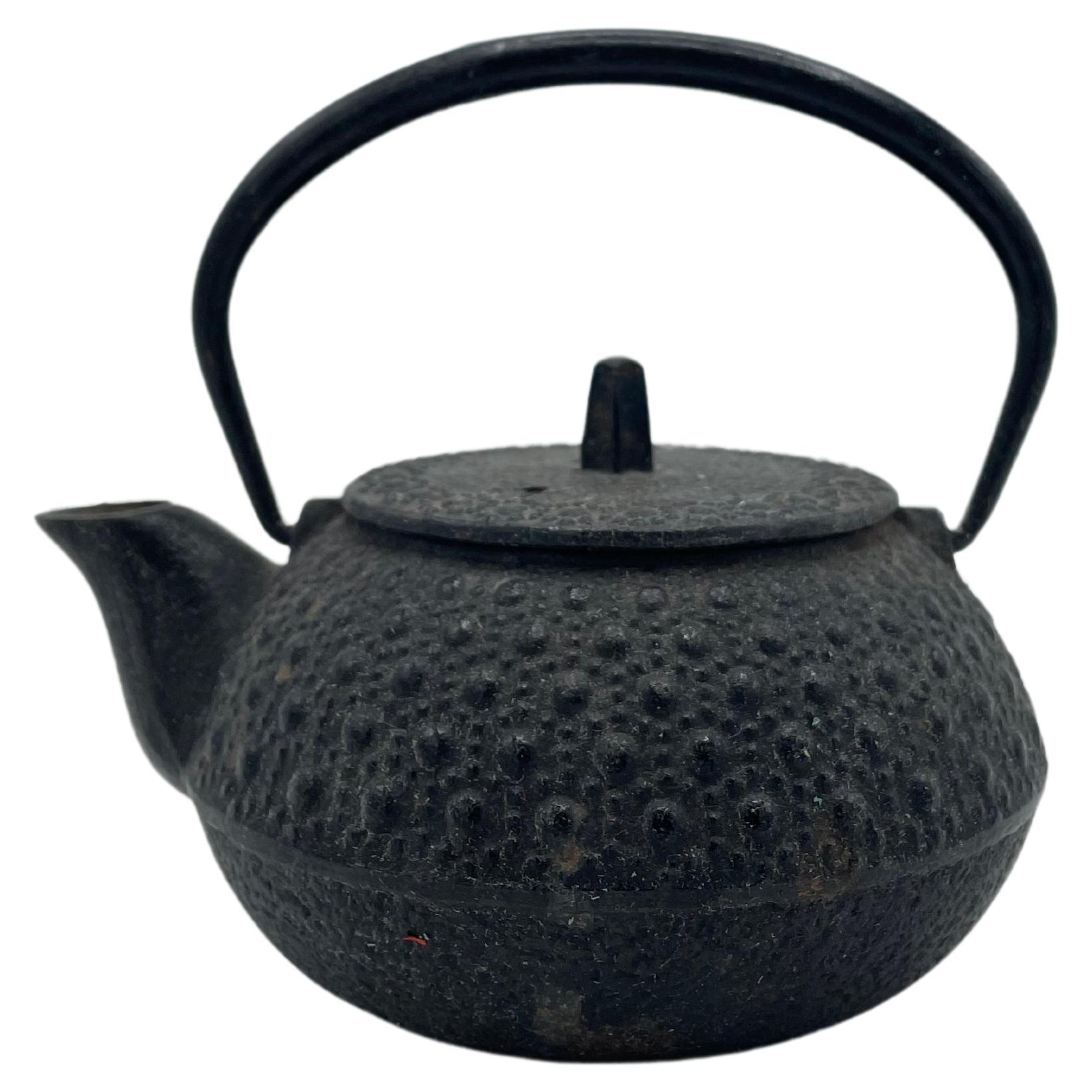 Japanese Antique Cast-Iron Tea Pot 'Hexagon' 1980s For Sale