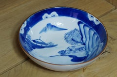 Japanese Antique Ceramic Bowl with Hand Painted Plum Blossom and Landscape, 1912