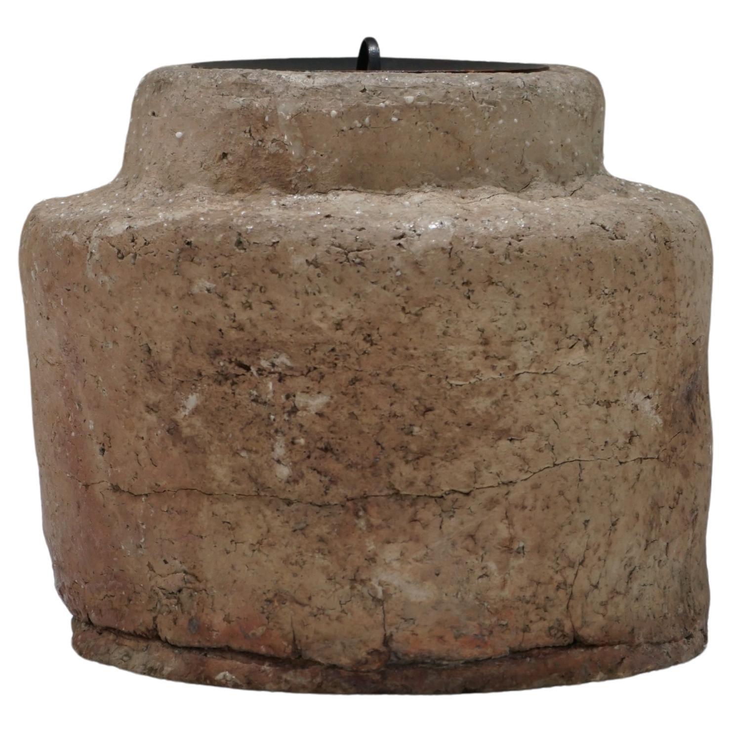 Japanese Antique Ceramic Mizusashi Water Jar 19th century, Japandi Wabi-Sabi