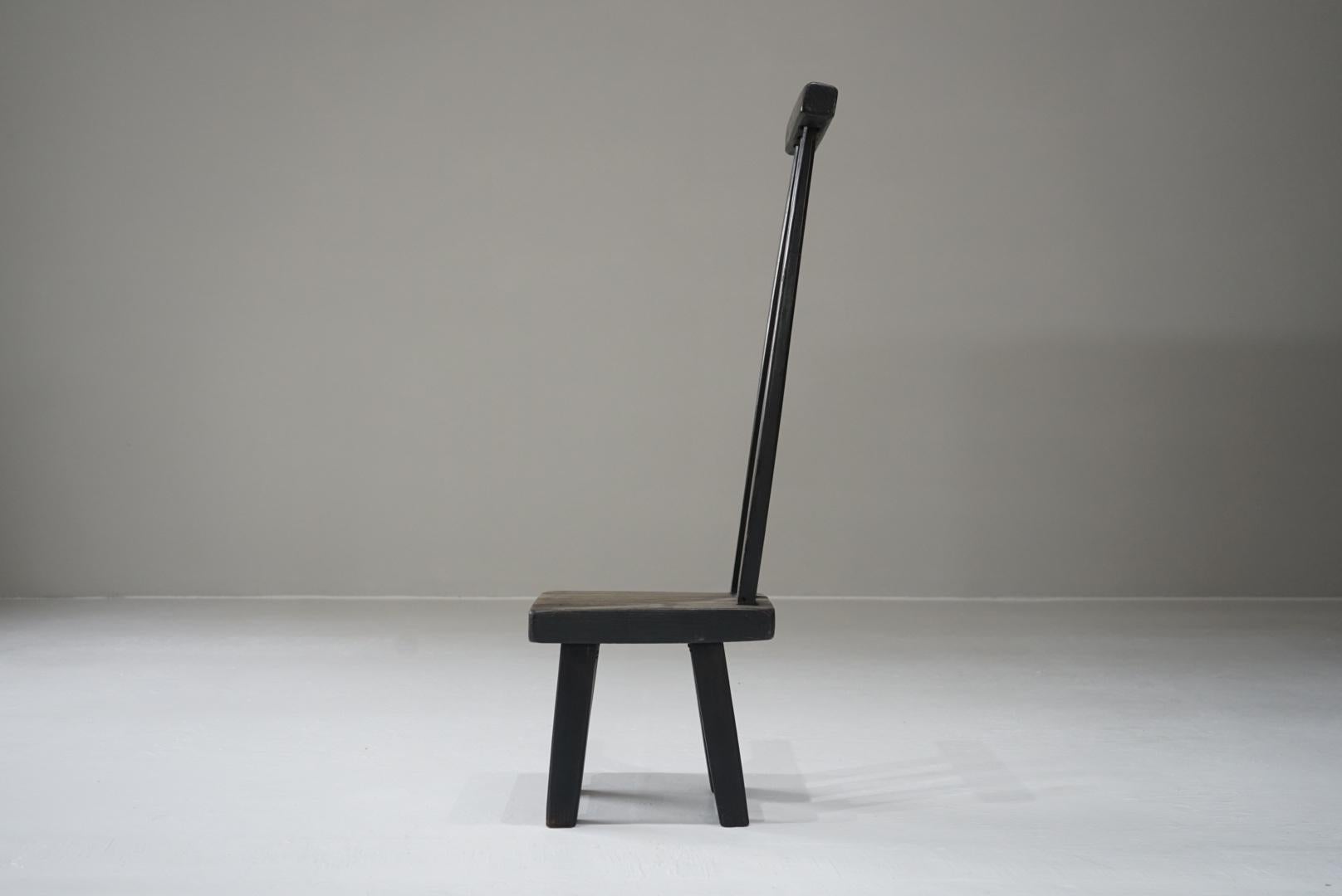 Wood Japanese Antique Chair High-back Black Object Primitive Japandi For Sale