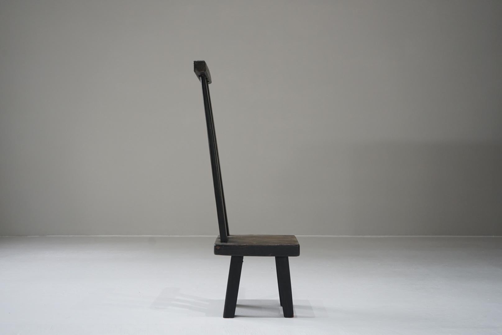 Japanese Antique Chair High-back Black Object Primitive Japandi For Sale 1