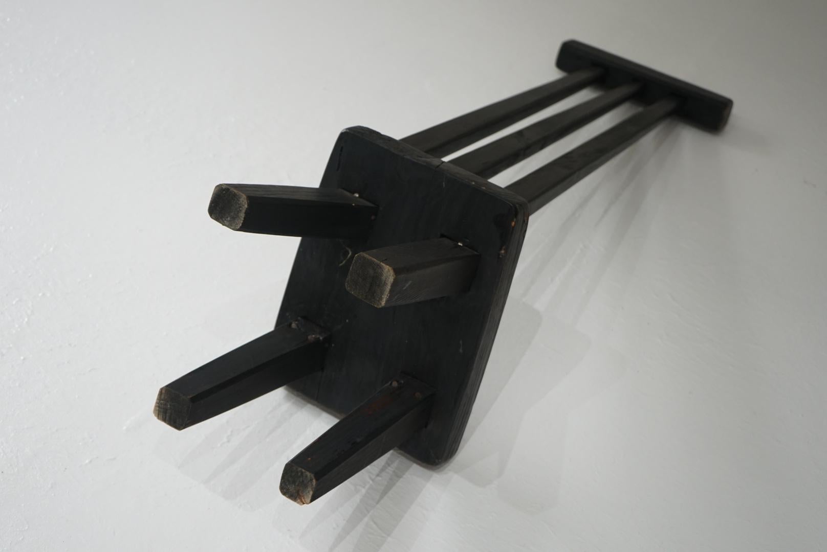 Japanese Antique Chair High-back Black Object Primitive Japandi For Sale 3
