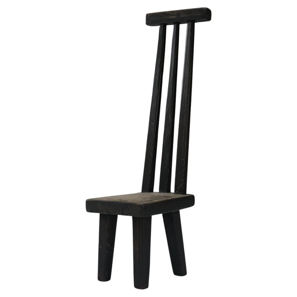 Japanese Antique Chair High-back Black Object Primitive Japandi For Sale