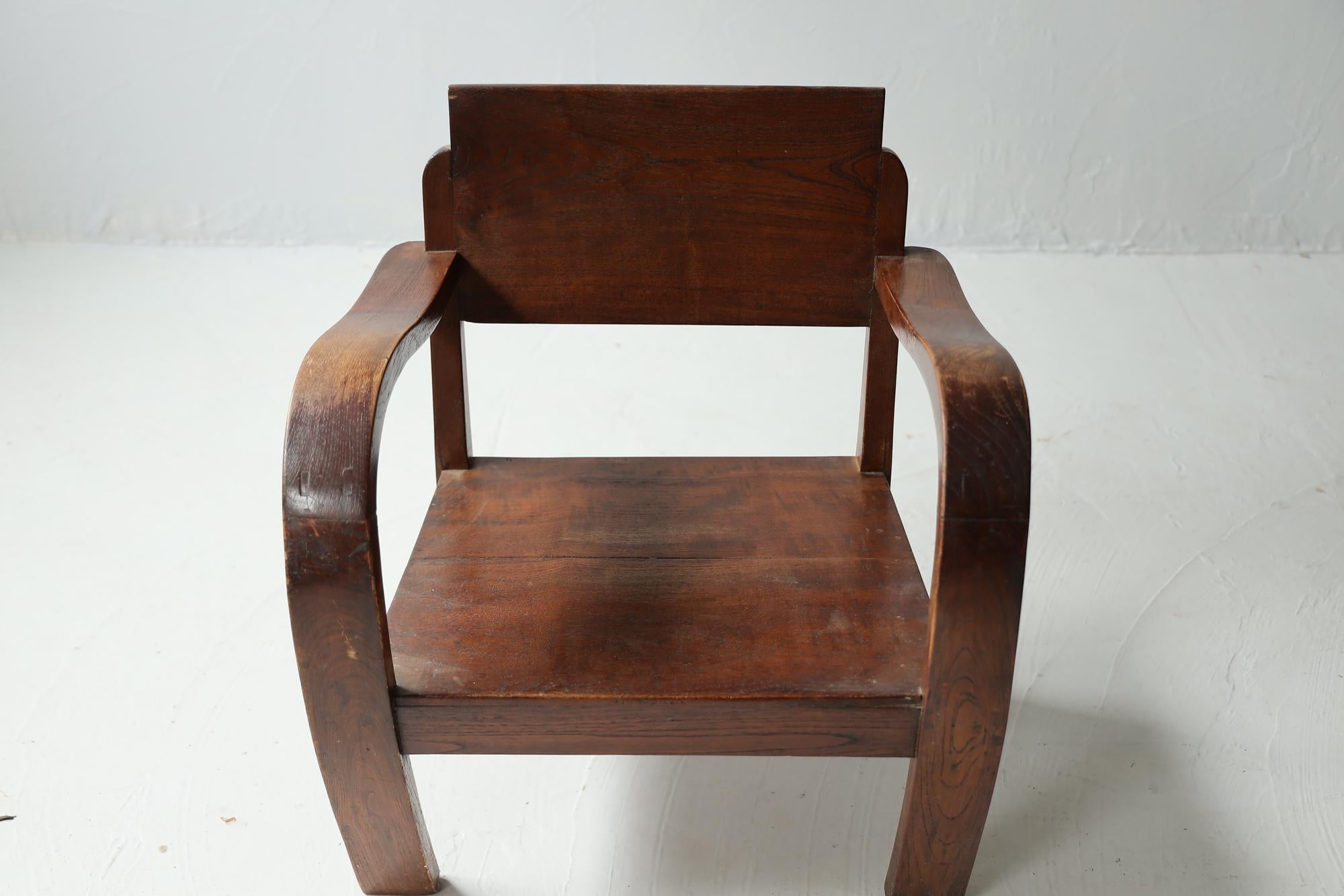 Hand-Carved Japanese Antique Chair, Primitive Japanese Wooden Chair, Wabi-Sabi For Sale