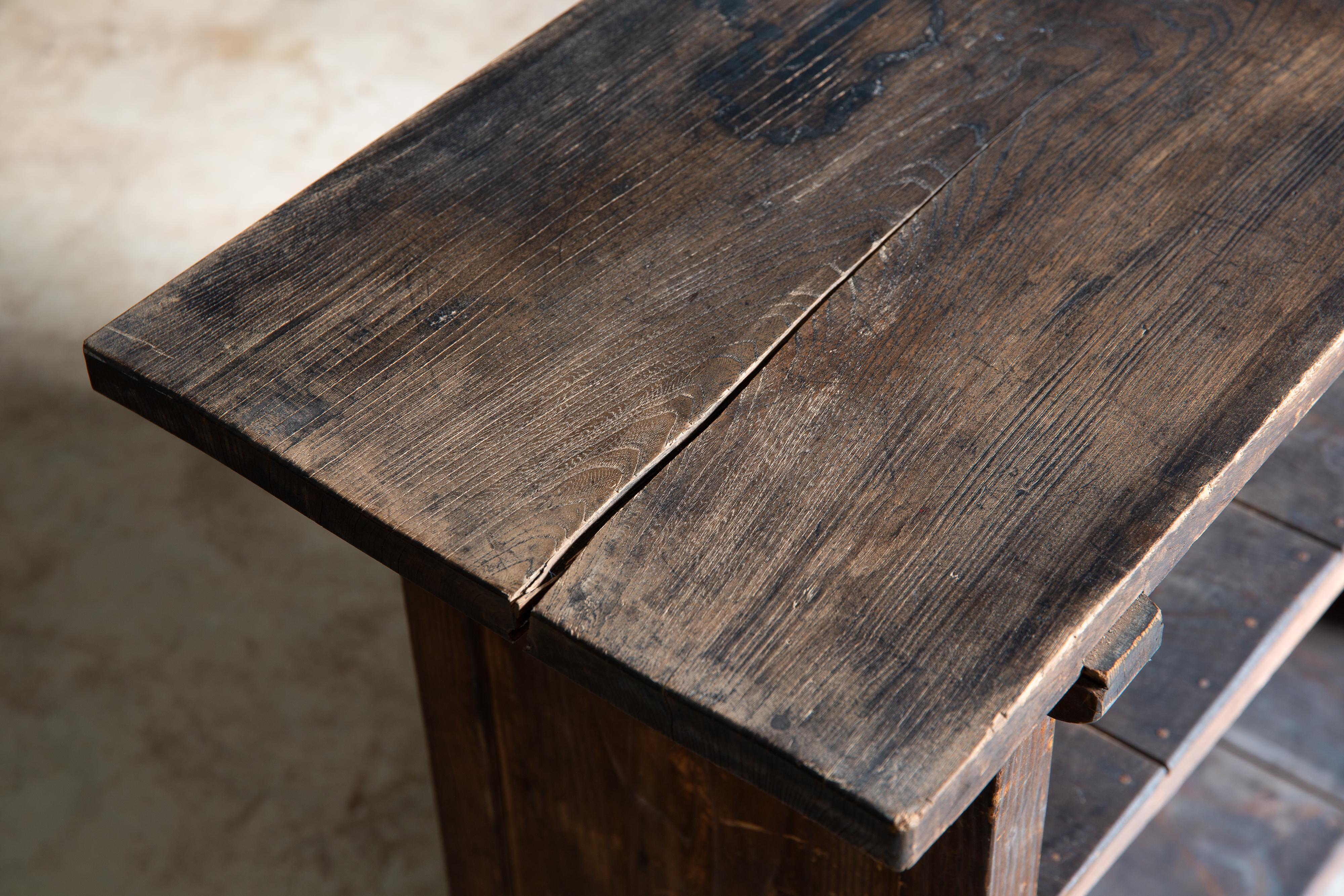 Japanese antique checkout counter w/shelf, wabi sabi side table, display stand For Sale 4