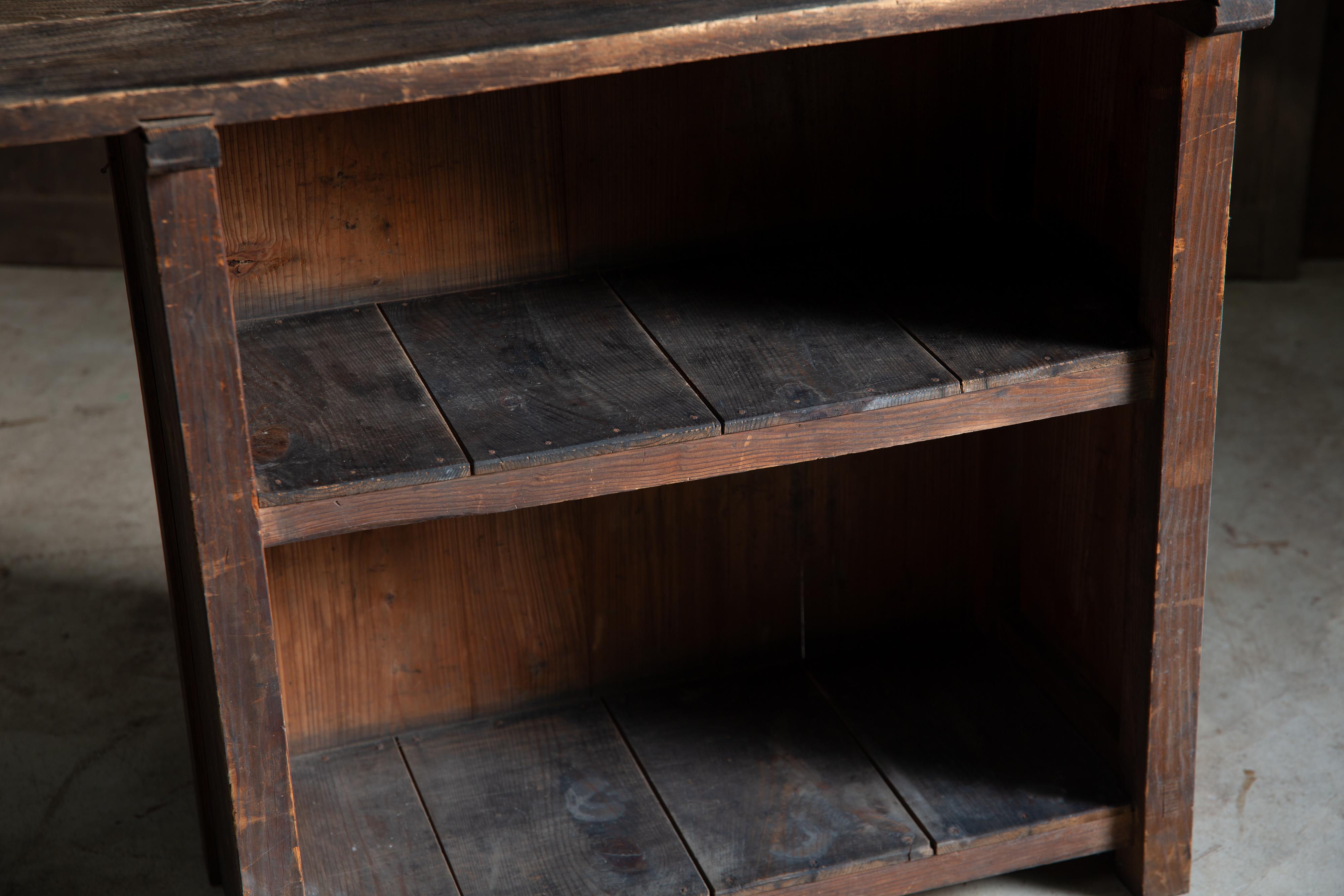 Japanese antique checkout counter w/shelf, wabi sabi side table, display stand For Sale 12
