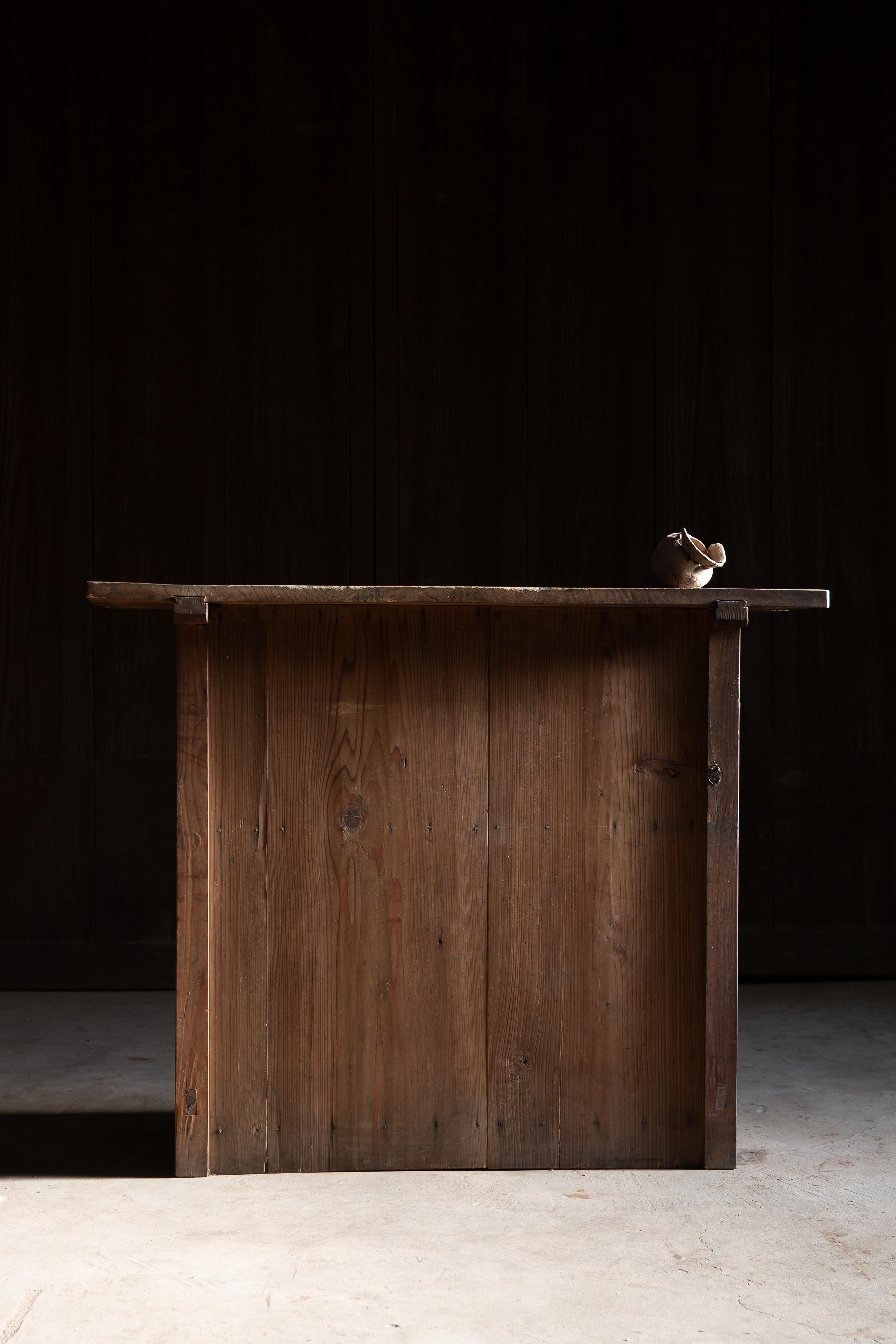 Japanese antique checkout counter with inner shelf, manufactured circa 1780s - 1910s (Meiji period), estimate from the style & conditions. 
Tabletop is finished with traditional black Urushi lacquer, made of single solid wood panel. 
And, inner