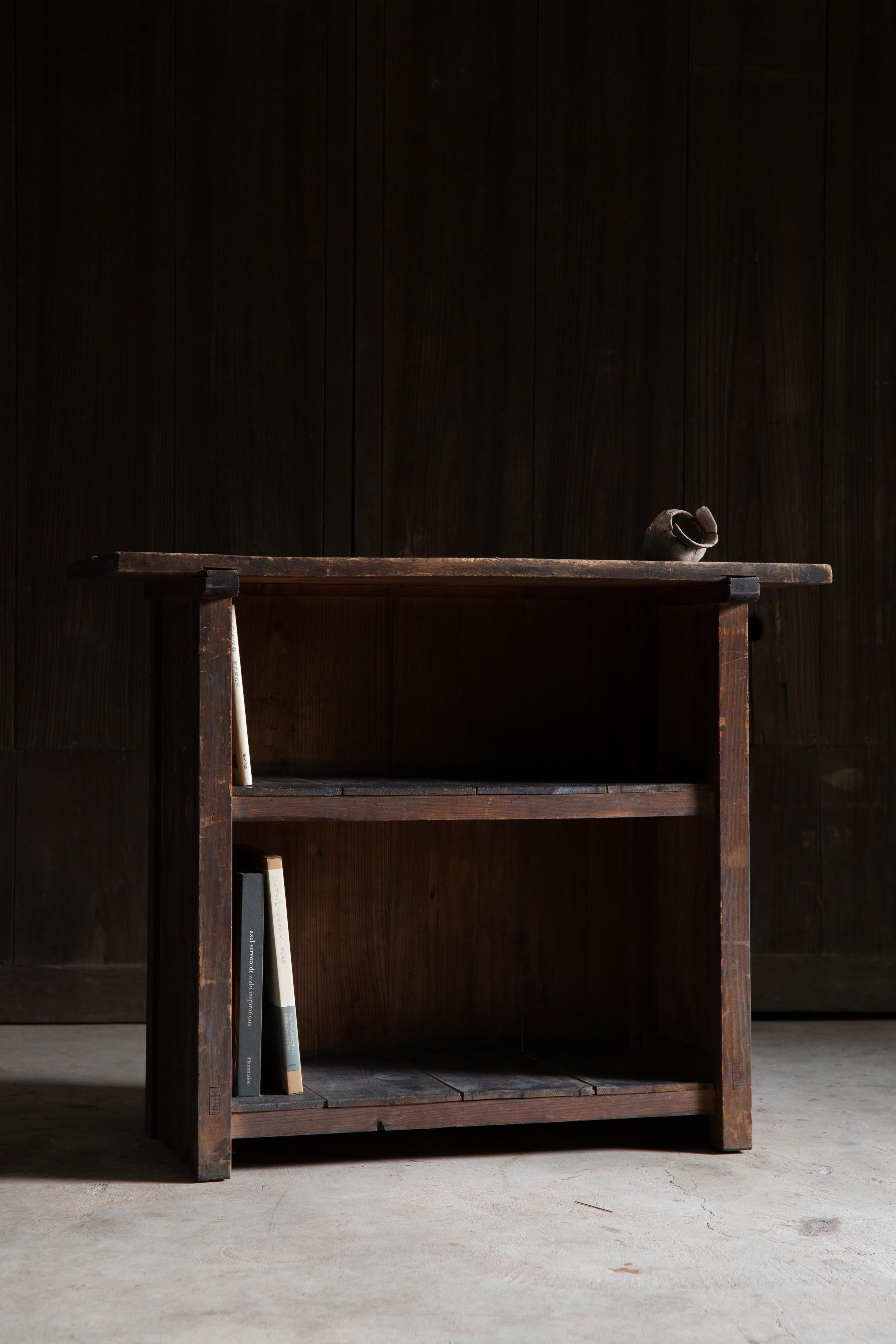Meiji Japanese antique checkout counter w/shelf, wabi sabi side table, display stand For Sale