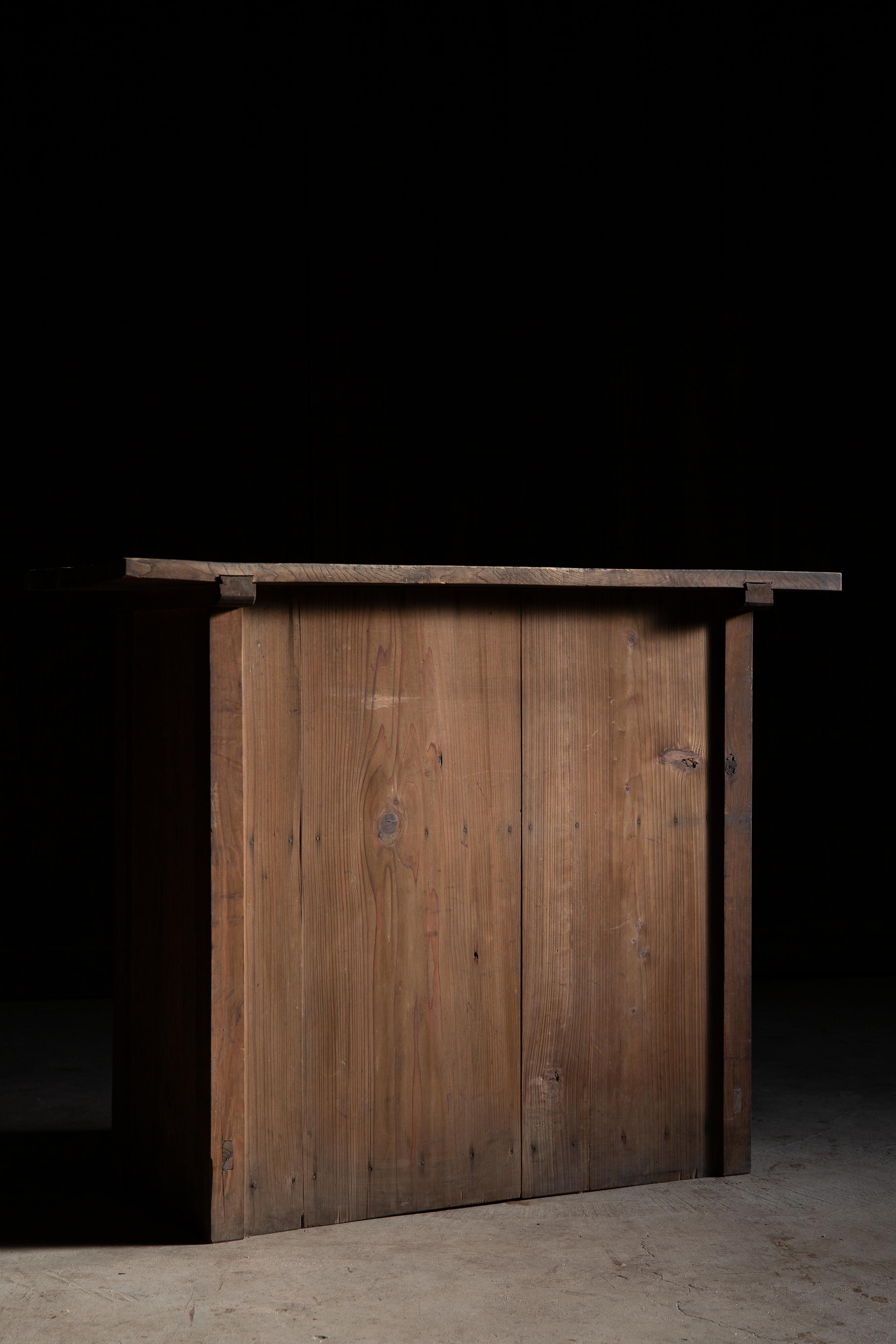 Lacquered Japanese antique checkout counter w/shelf, wabi sabi side table, display stand For Sale