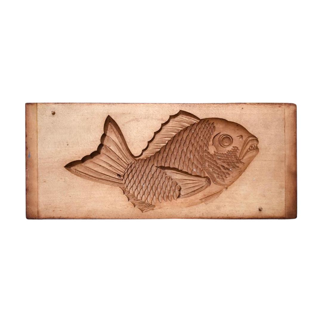 Japanese Antique Cherrywood "Fish" Sugar Cake Mold for Celebrations 19th Century