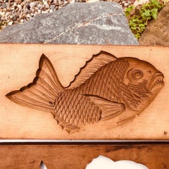 Japanese Antique Cherrywood "Fish" Sugar Cake Mold for Celebrations 19th Century