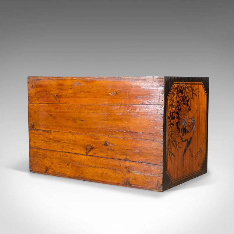 Japanese Antique Chest, Lacquered Pine Trunk, Blanket Box, Late 19th