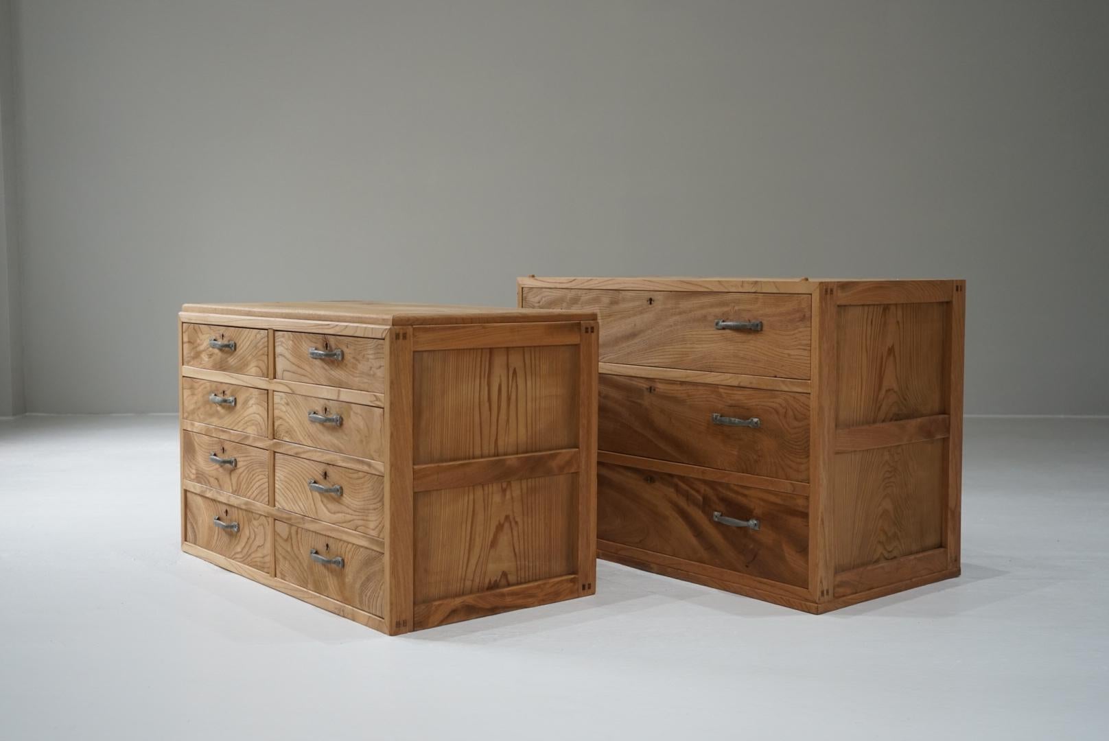 Japanese Antique Chest of drawers Storage shelves Zelkova wood Wabi-Sabi For Sale 15