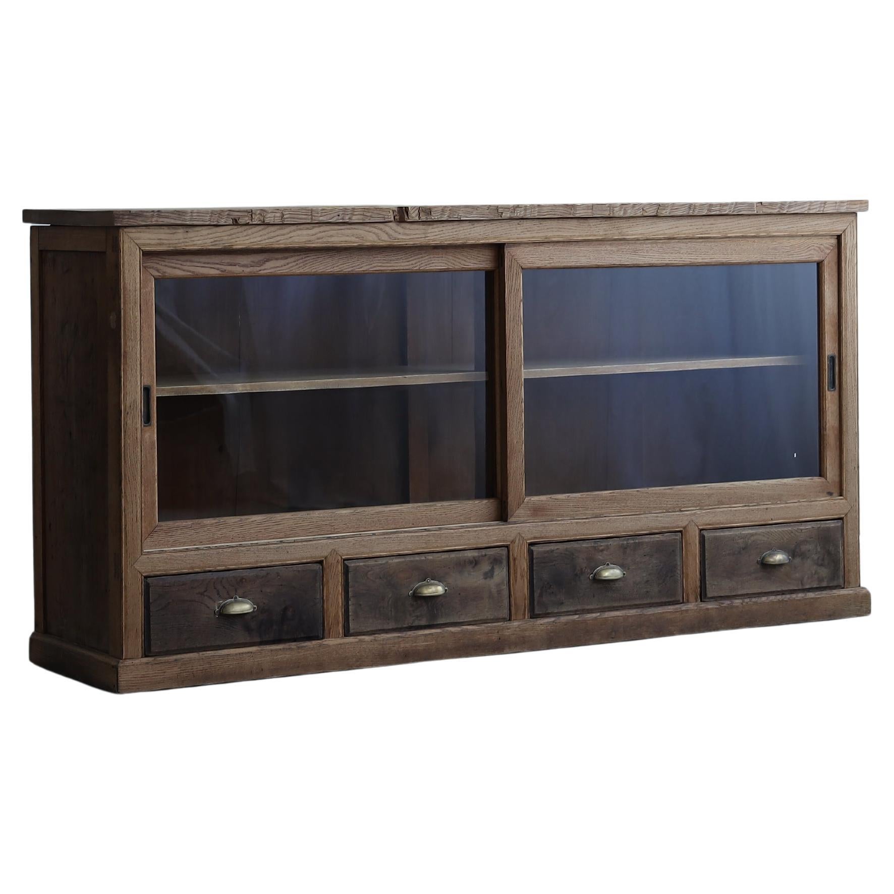 Japanese Antique Chestnut wood sliding door cabinet , Wabi Sabi, Japandi