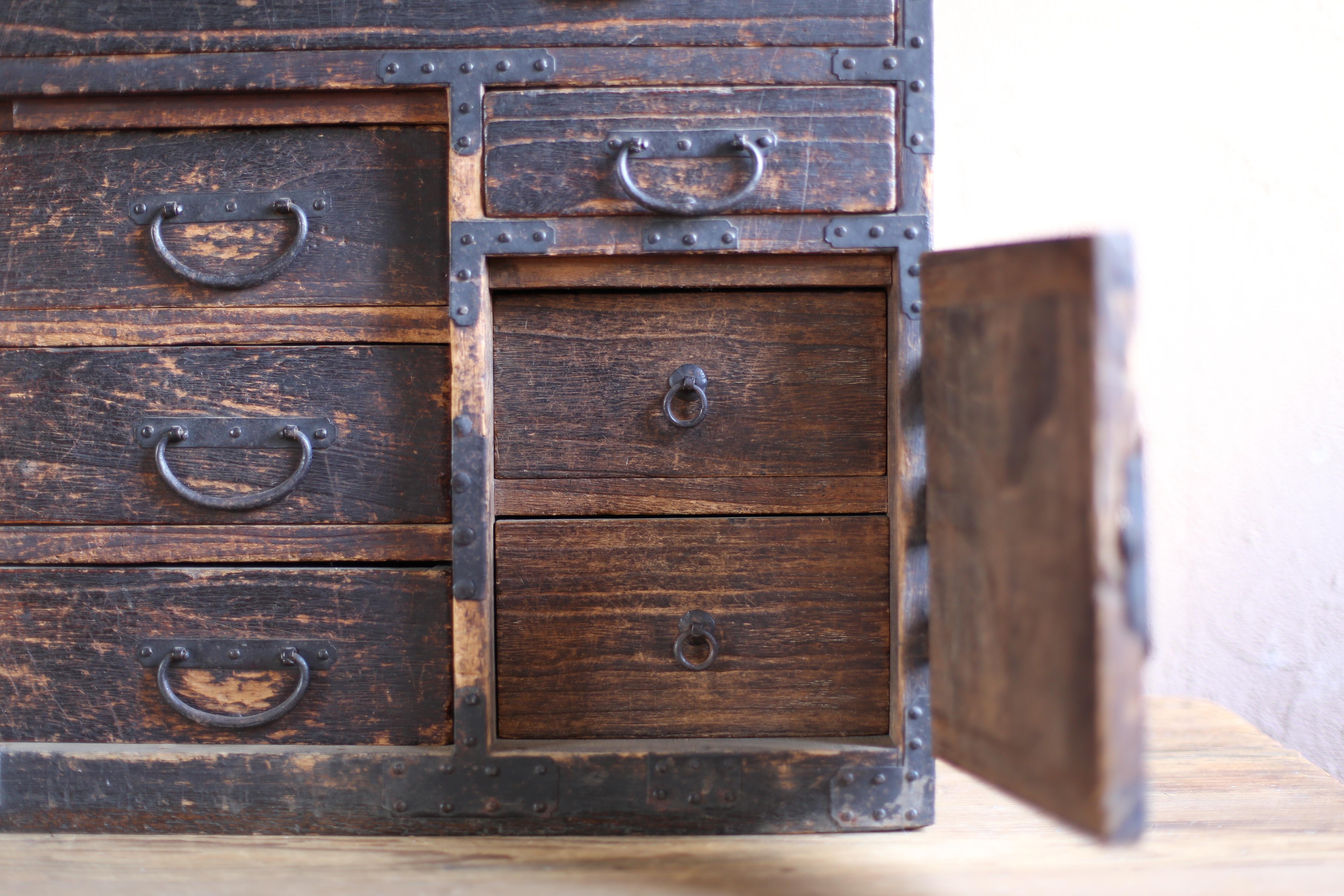 Japanese Antique Chests of Drawers 1800s-1860s/Safe Storage Cabinet Wabisabi For Sale 1