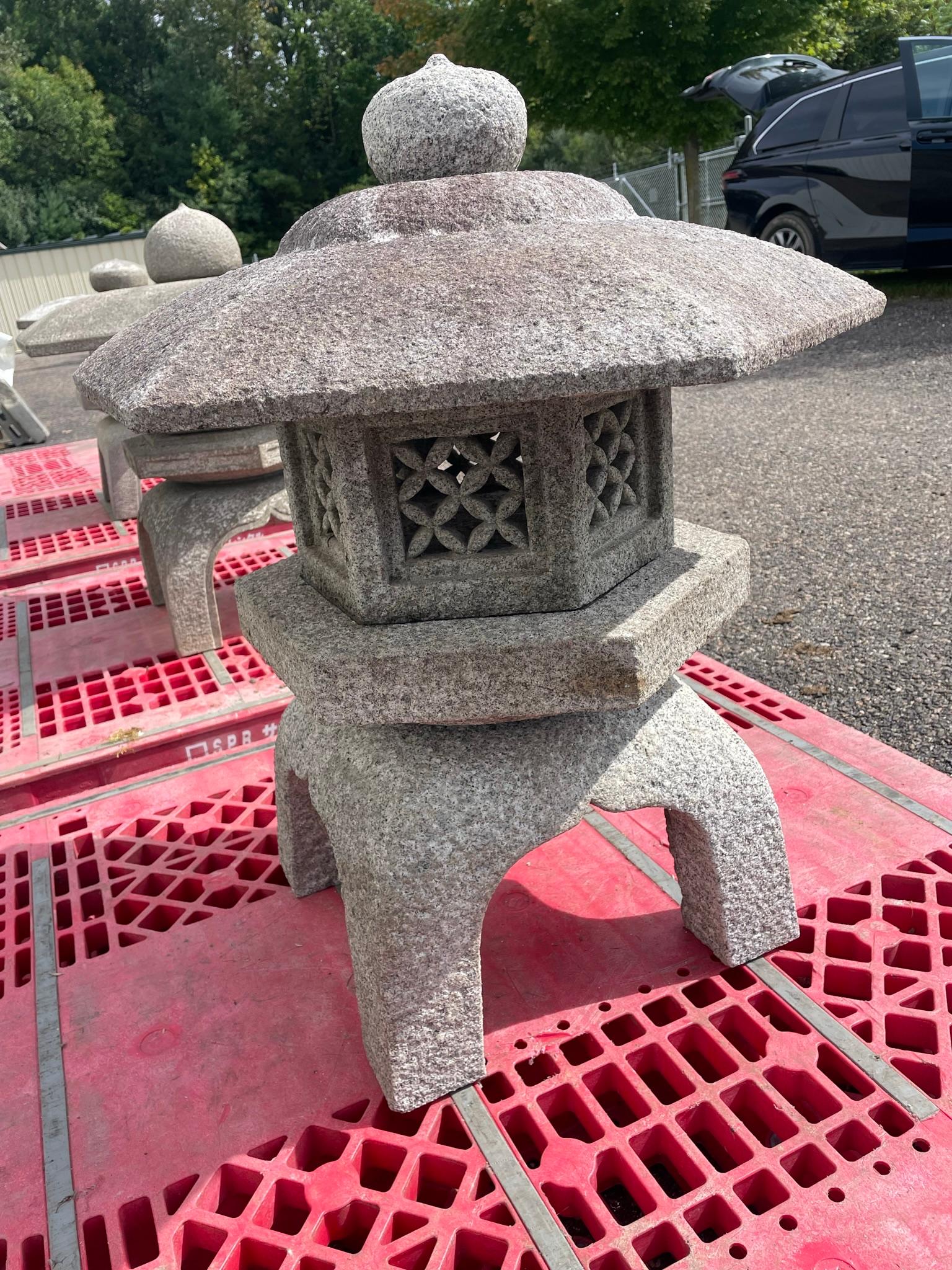 Granite Japanese Antique Classic Lantern Yukimi , Hand Carved With Fine Trellis details