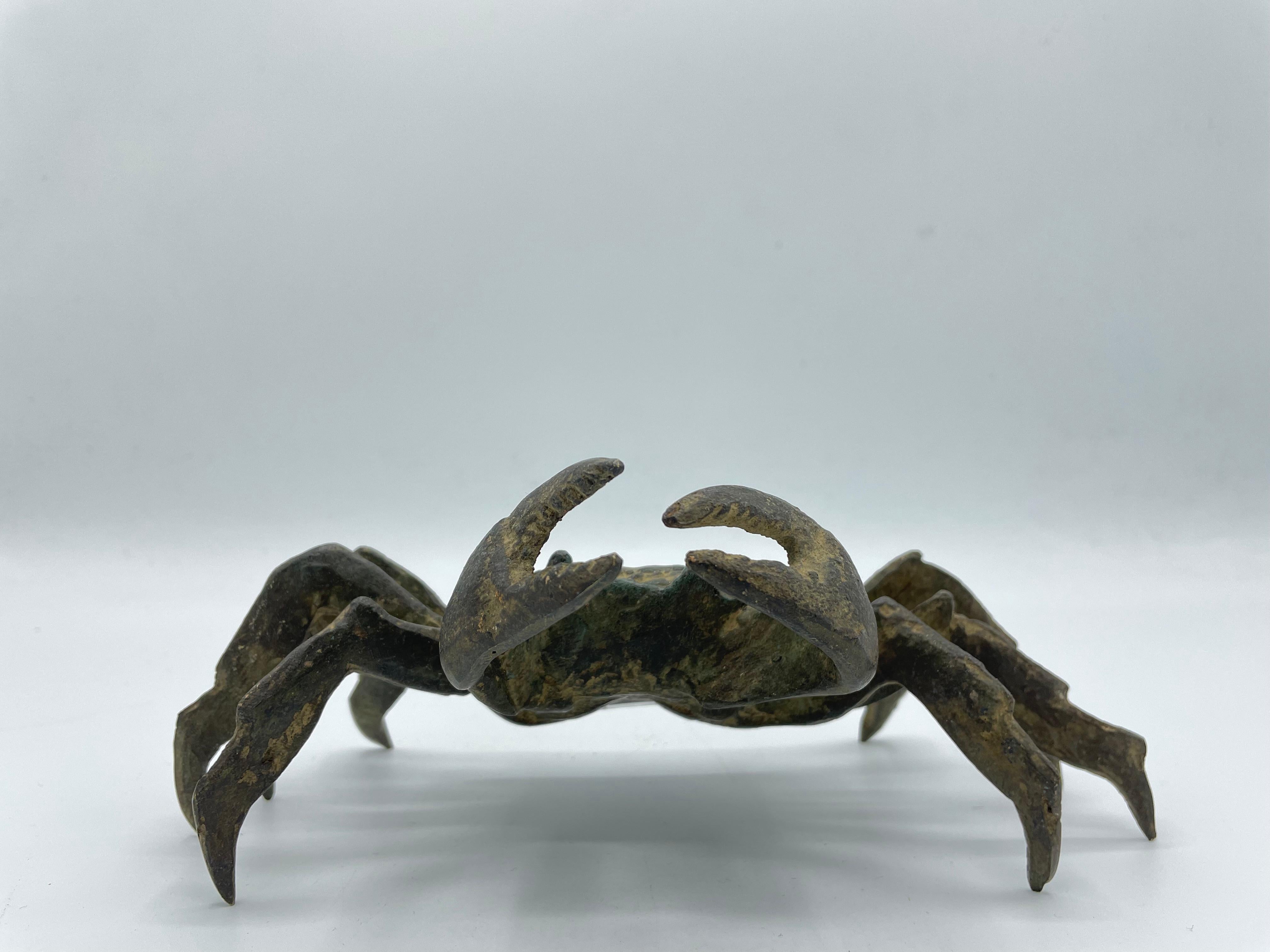Showa Crabe japonais antique en bronze 