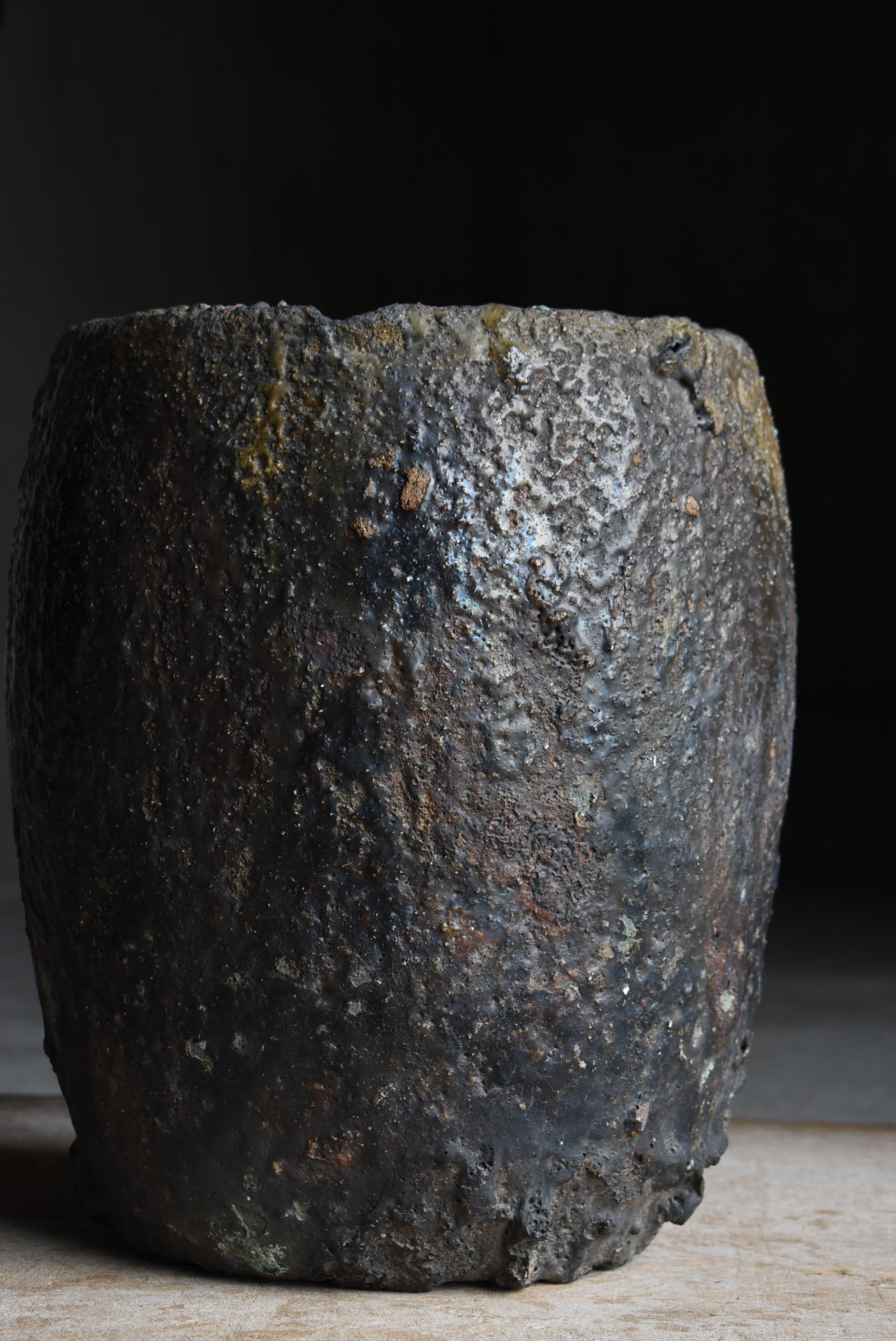 Early 20th Century Japanese Antique Crucible 1900s-1920s / Flower Vase Wabi Sabi For Sale