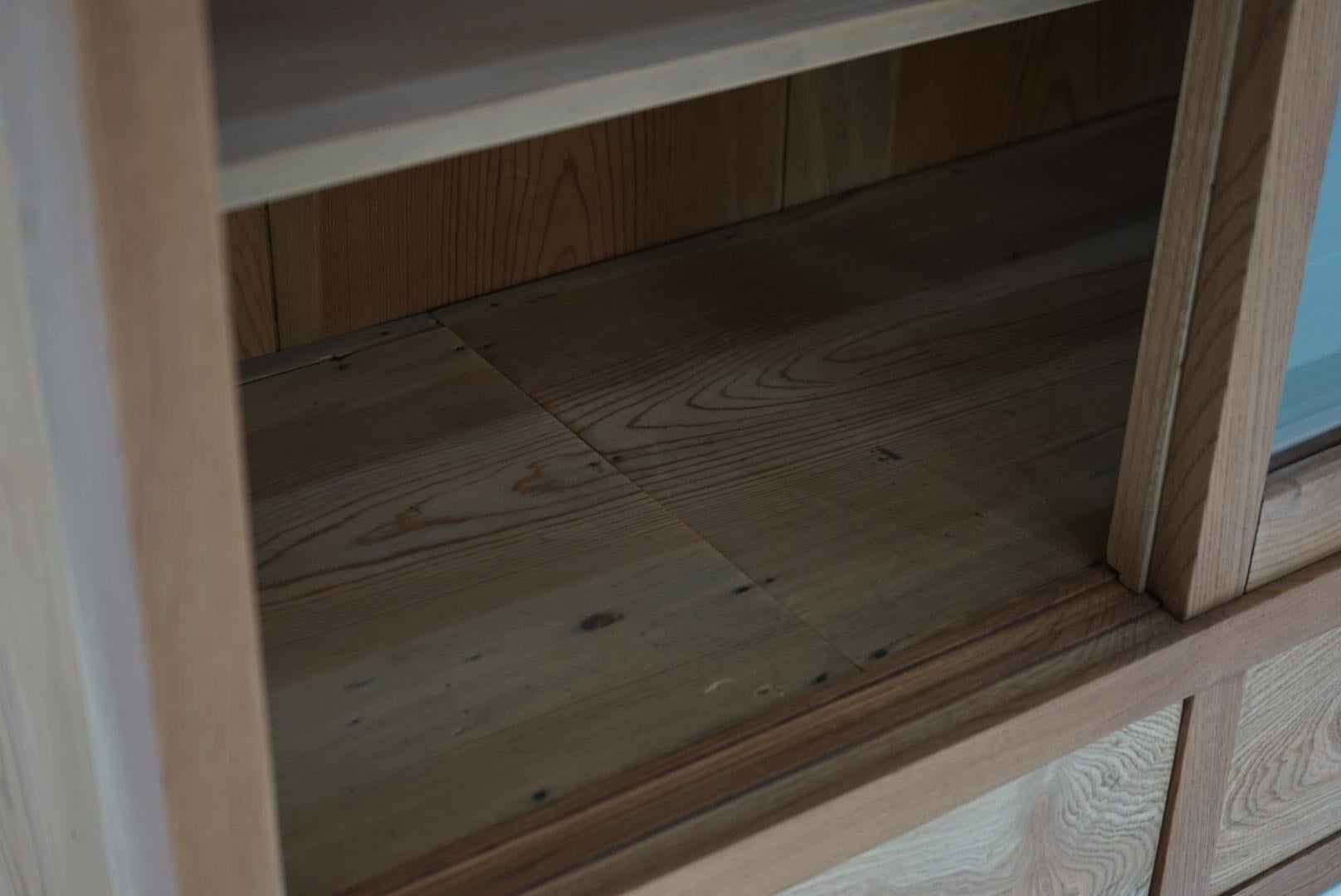 Japanese Antique Cupboard Glass sliding door storage shelf Japandi For Sale 6