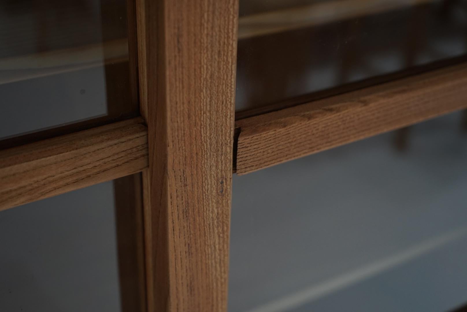 Japanese Antique Cupboard Glass sliding door storage shelf Japandi For Sale 2