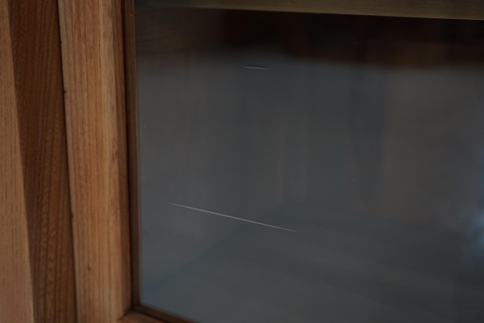 Japanese Antique Cupboard Glass sliding door storage shelf Japandi For Sale 4