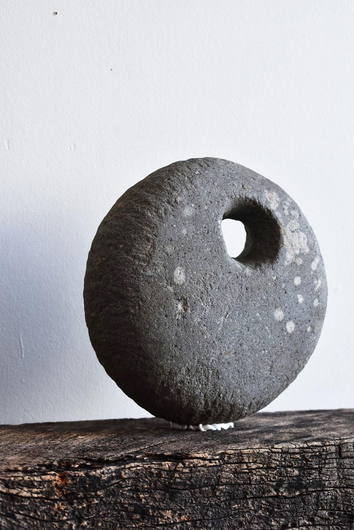 Other Japanese Antique Disc Stone with Holes / Appreciation Stone / Scholar's Stone