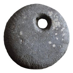 Japanese Antique Disc Stone with Holes / Appreciation Stone / Scholar's Stone