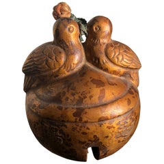 Japanese Antique "Double Bird" Hand Cast Shinto Temple Bell with Rope Handle