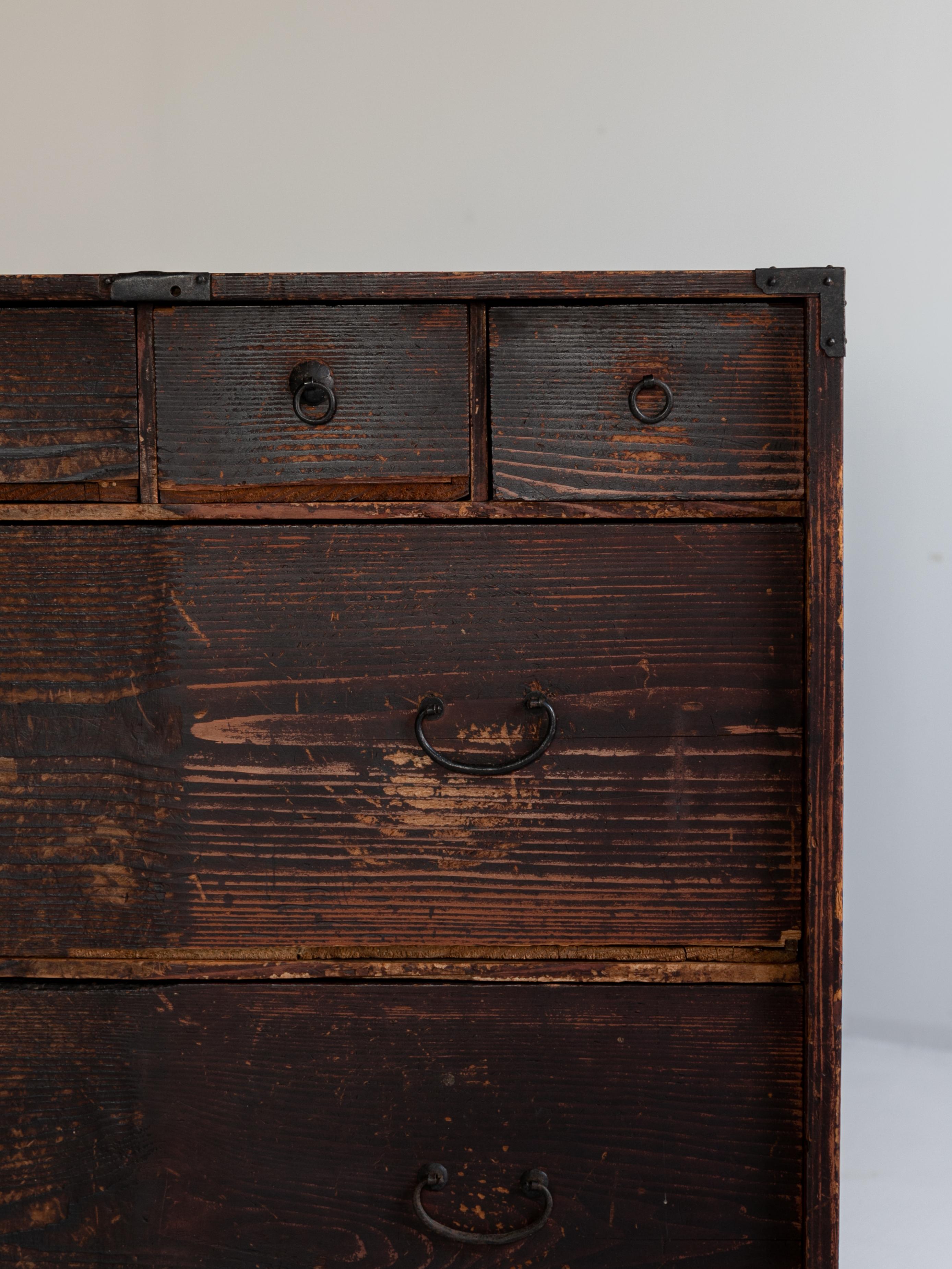 Wood Japanese Antique Drawer 1860s-1900s / Cabinet Wabi Sabi Storage Tansu