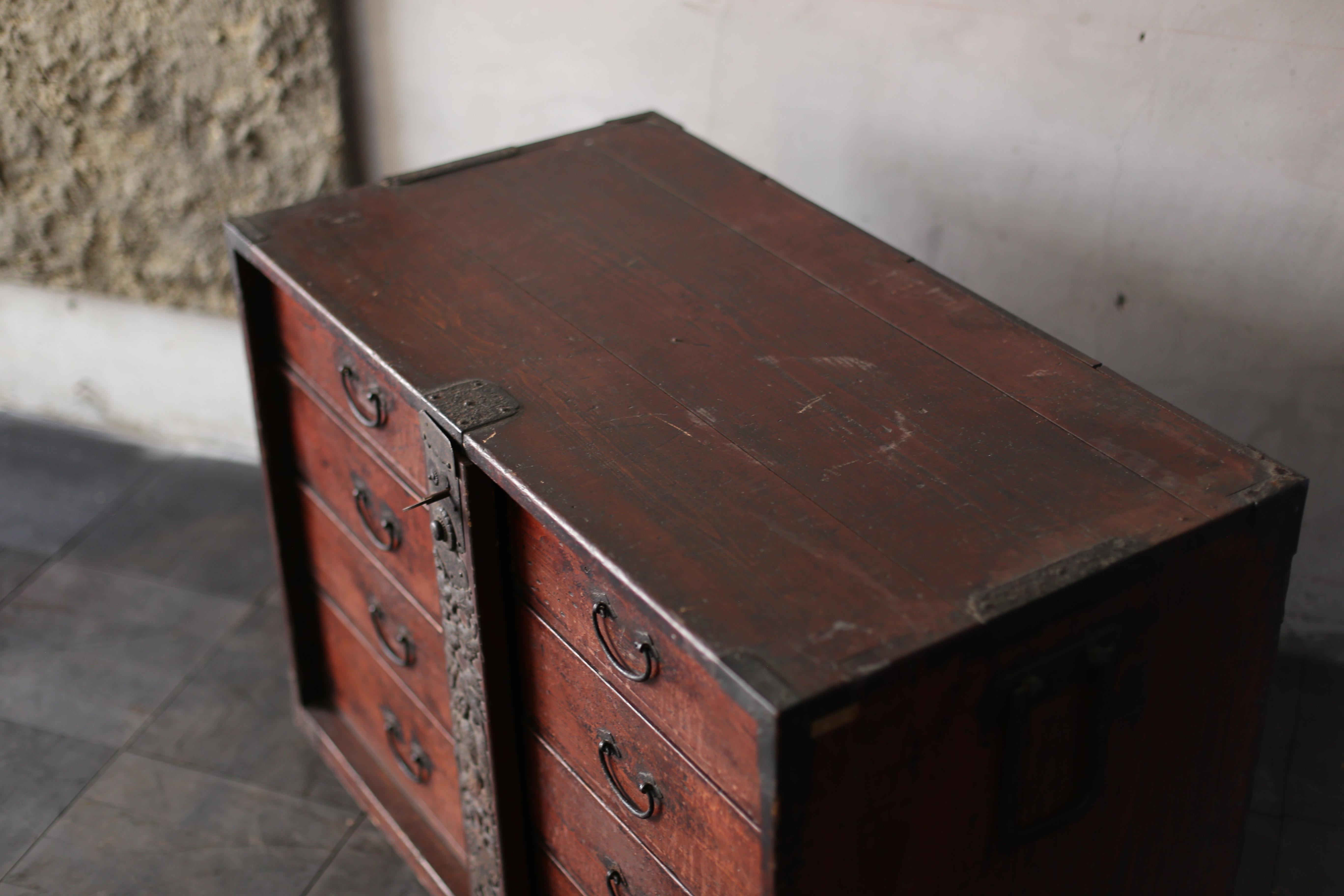 Antike japanische Schublade 1860er-1900er Jahre / Aufbewahrung Tansu Wabisabi im Angebot 3