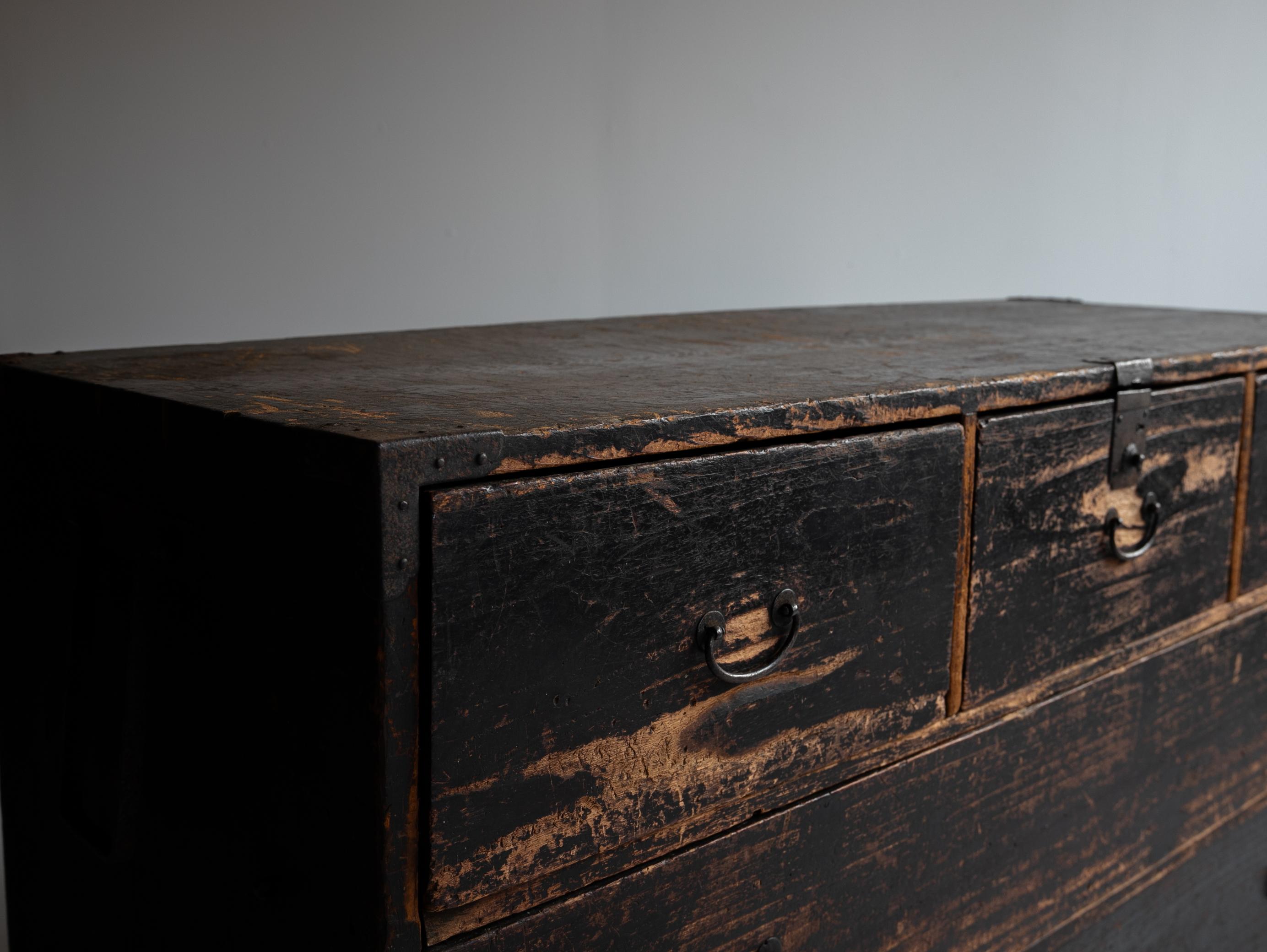 Antike japanische Schublade 1860er-1900er Jahre / Aufbewahrung Tansu Wabisabi im Angebot 7
