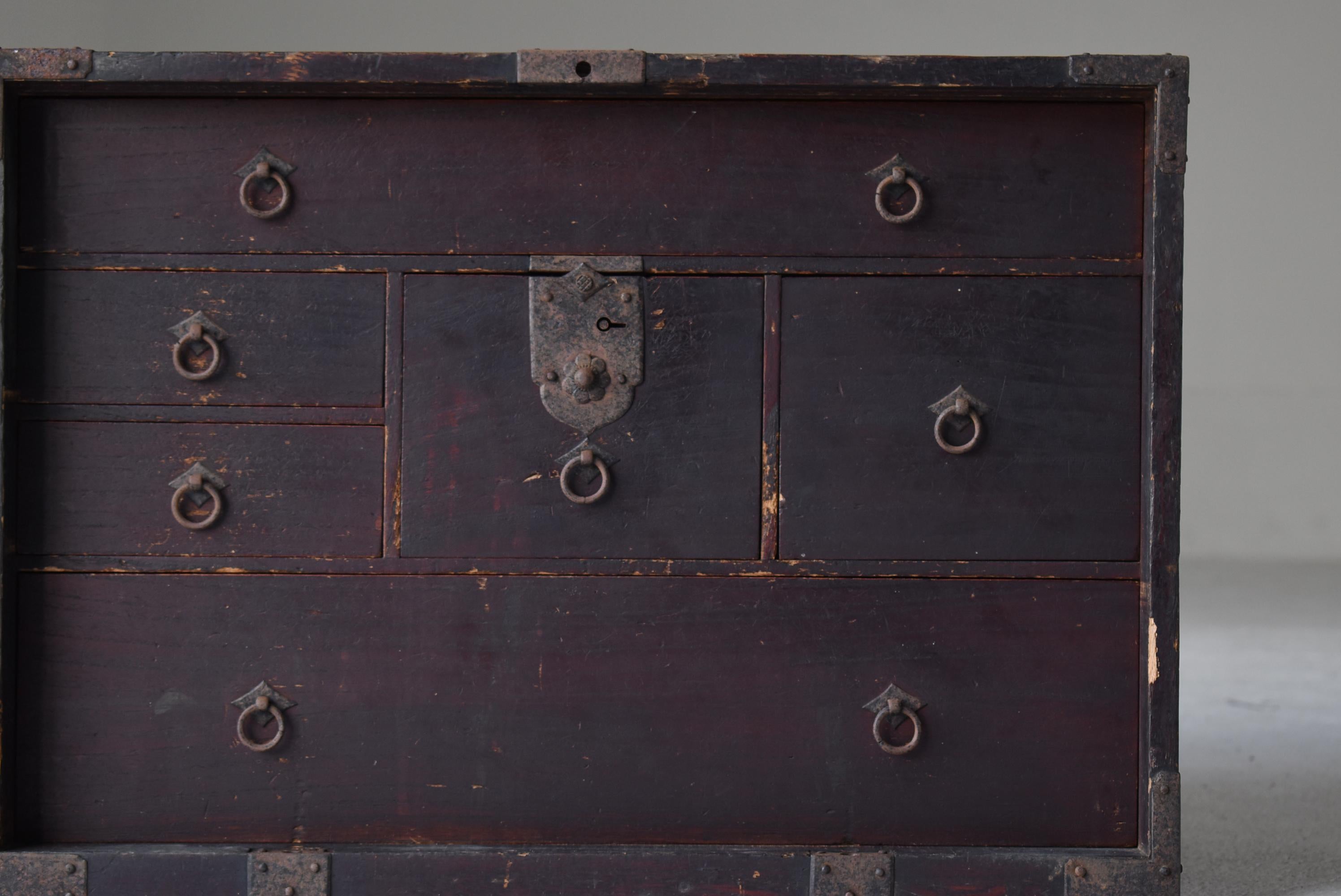 Antike japanische Schublade 1860er-1920er Jahre / Tansu Wabisabi (Holzarbeit)