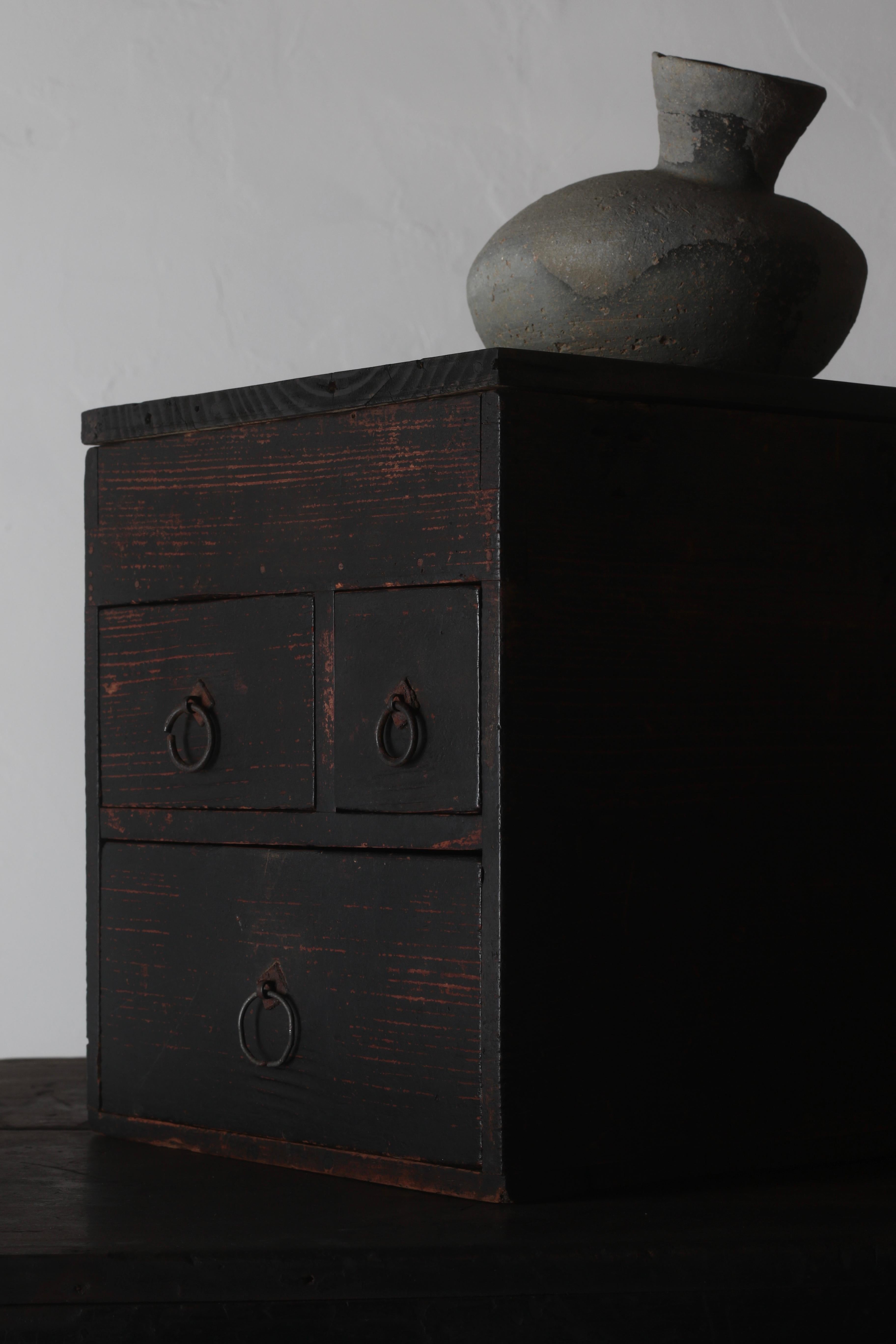Woodwork Japanese Antique Black Drawer / Storage / Meiji Period WabiSabi For Sale
